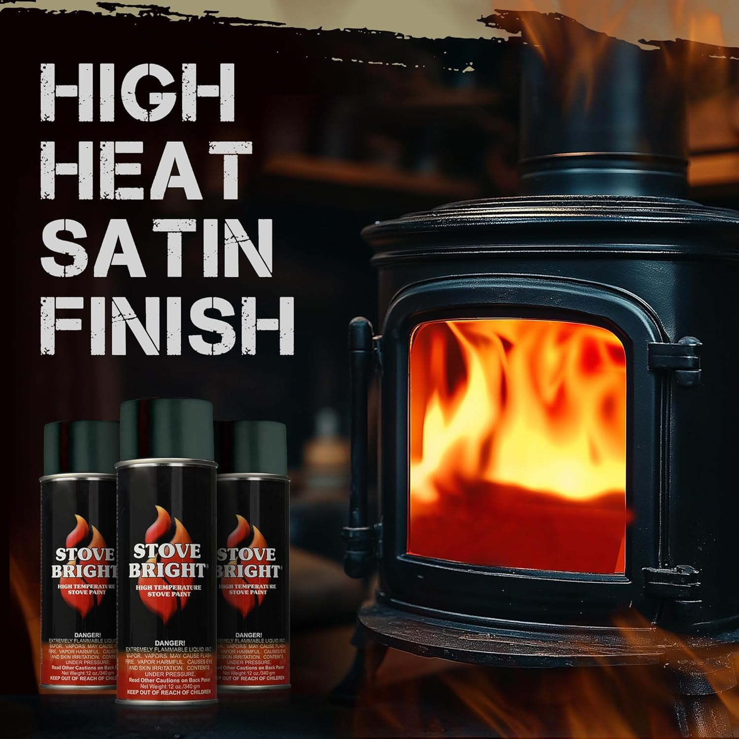 Stove Bright High Temp Paint - Metallic Moss Green | Heat Resistant Spray for Wood Stove BBQ Grill Fireplace Engine | Satin Finish | Rust Resistant Metal Coating | Withstands 1200°F | Primer Friendly