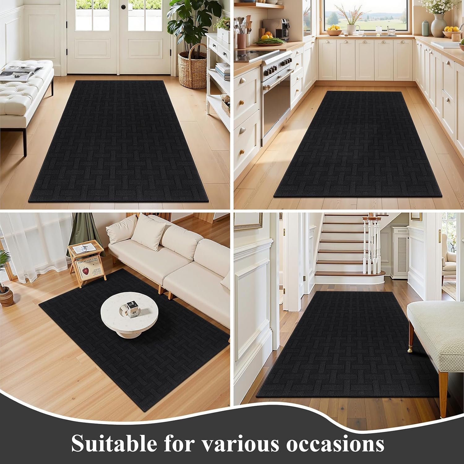 Ileading Indoor Door Mat 3x5ft Absorbent Dog Mats for Muddy Paws,Machine Washable Small Living Room Area Rug with Non-Slip Rubber Backing Low-Profile Inside Carpet for Hallway,Entryway,Kitchen(Black)
