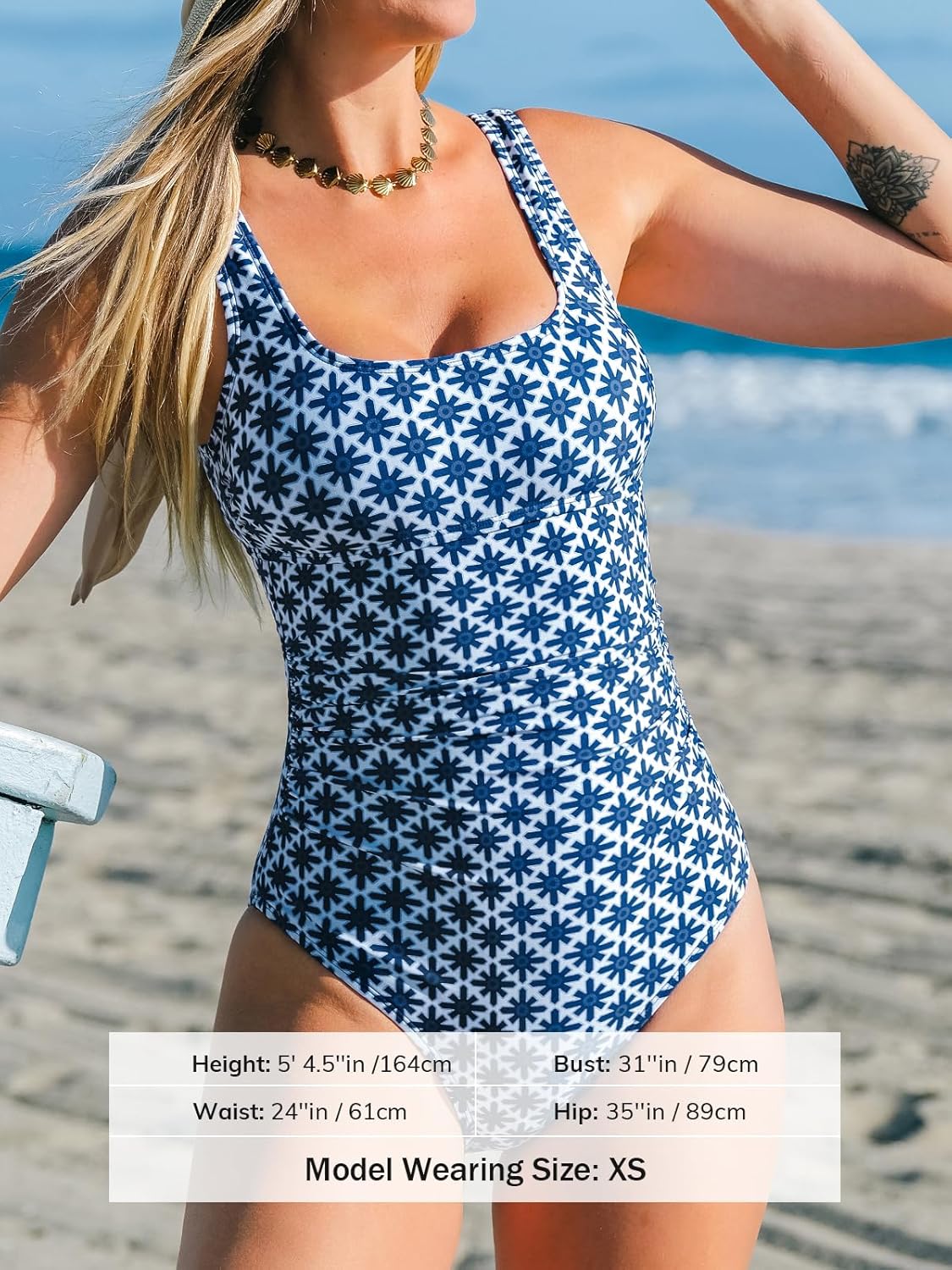 CUPSHE Women's One Piece Swimsuit Square Neck Bathing Suit Wide Straps Back Hook Cutout Ruched Swimwear