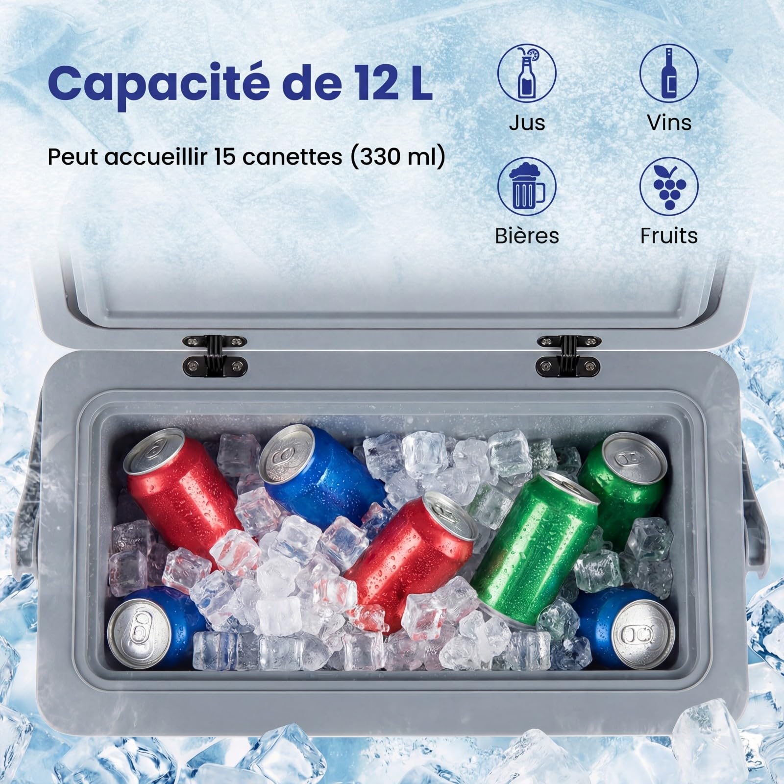 COSTWAY Glacière Isotherme Portable 12 L avec Poignée Ergonomique, Glacière Rigide Mobile Moulée par Injection, Étanche Gardant la Glace 3 Jours pour Camping, Pêche