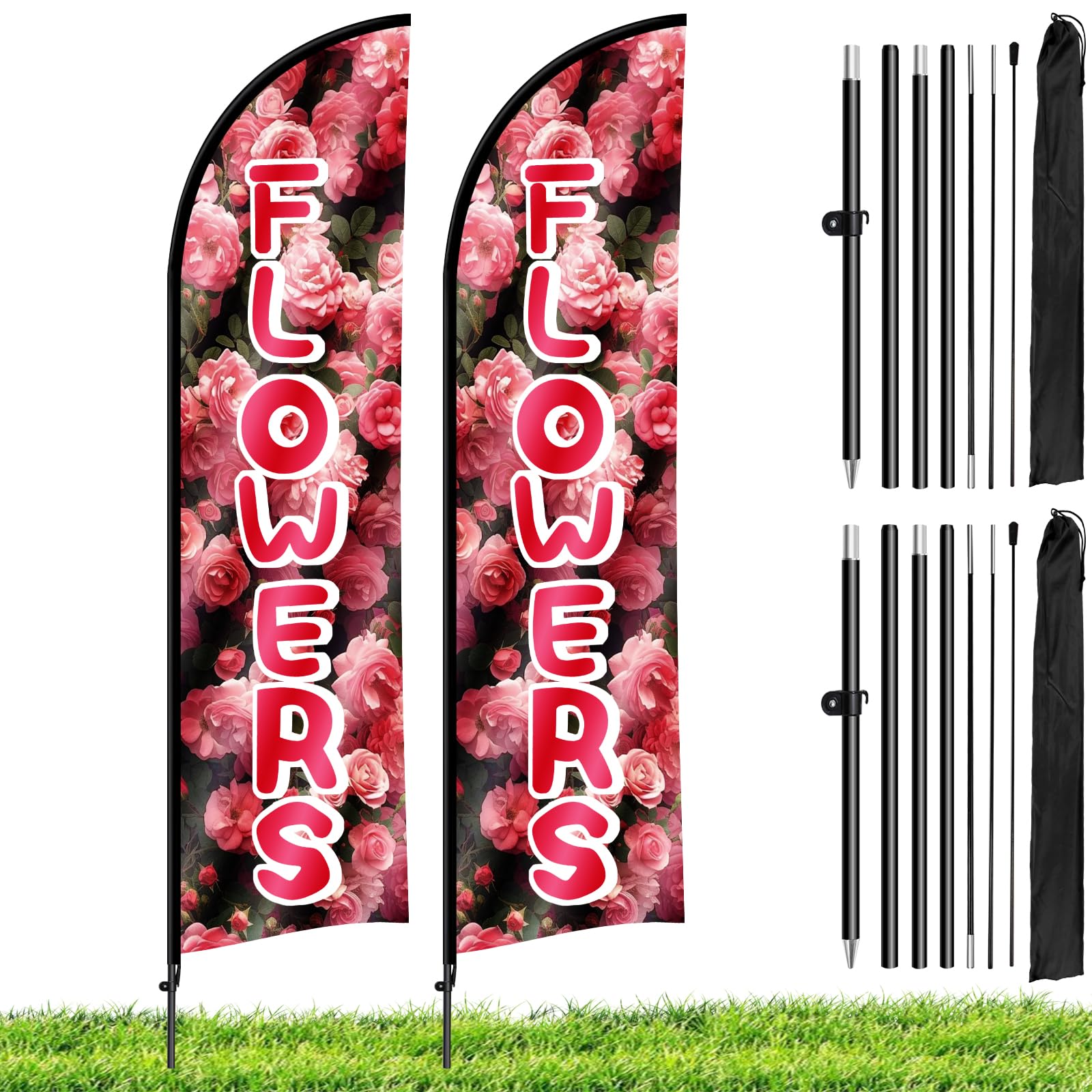 Lot de 2 drapeaux à plumes avec mât, 2,6 m, drapeau publicitaire Swooper en plumes pour magasins de fleurs, magasins et planification d'événements