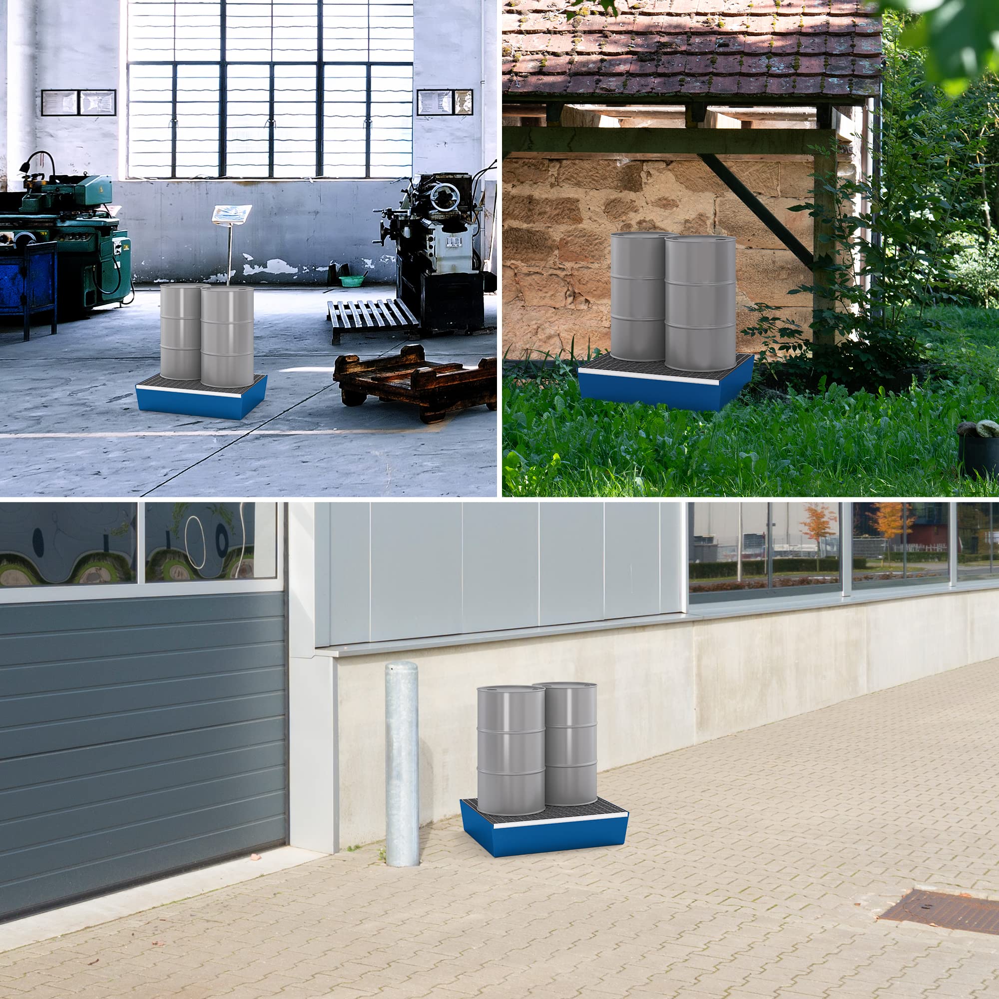 Kleingebindewanne classic-line aus Stahl, lackiert, mit Gitterrost, 635x785x178