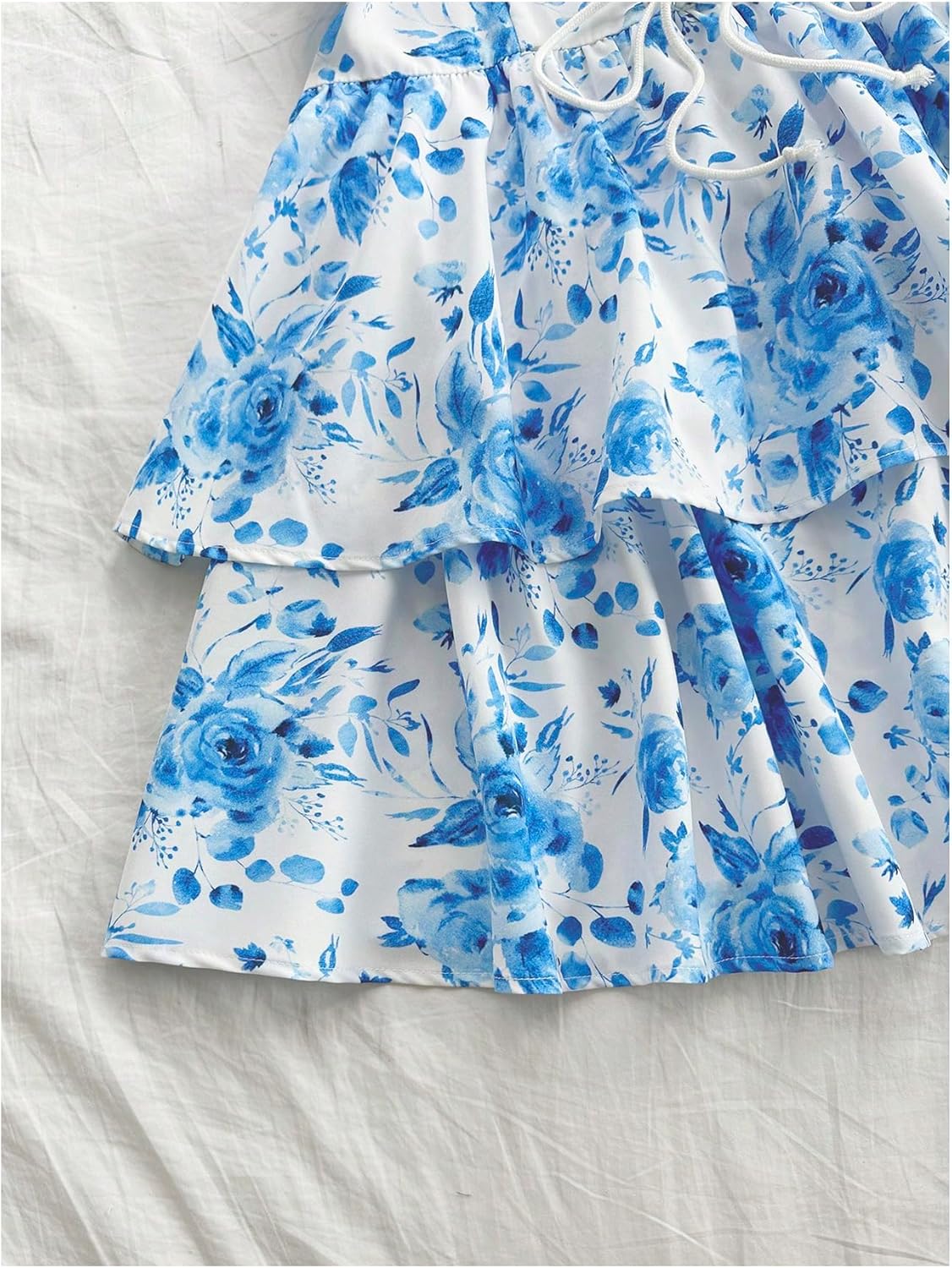 WDIRARA Women's Floral Layered Ruffle Halter Mini Dress Lace Up Tie Backless Deep V Neck A Line Dresses - Image 4