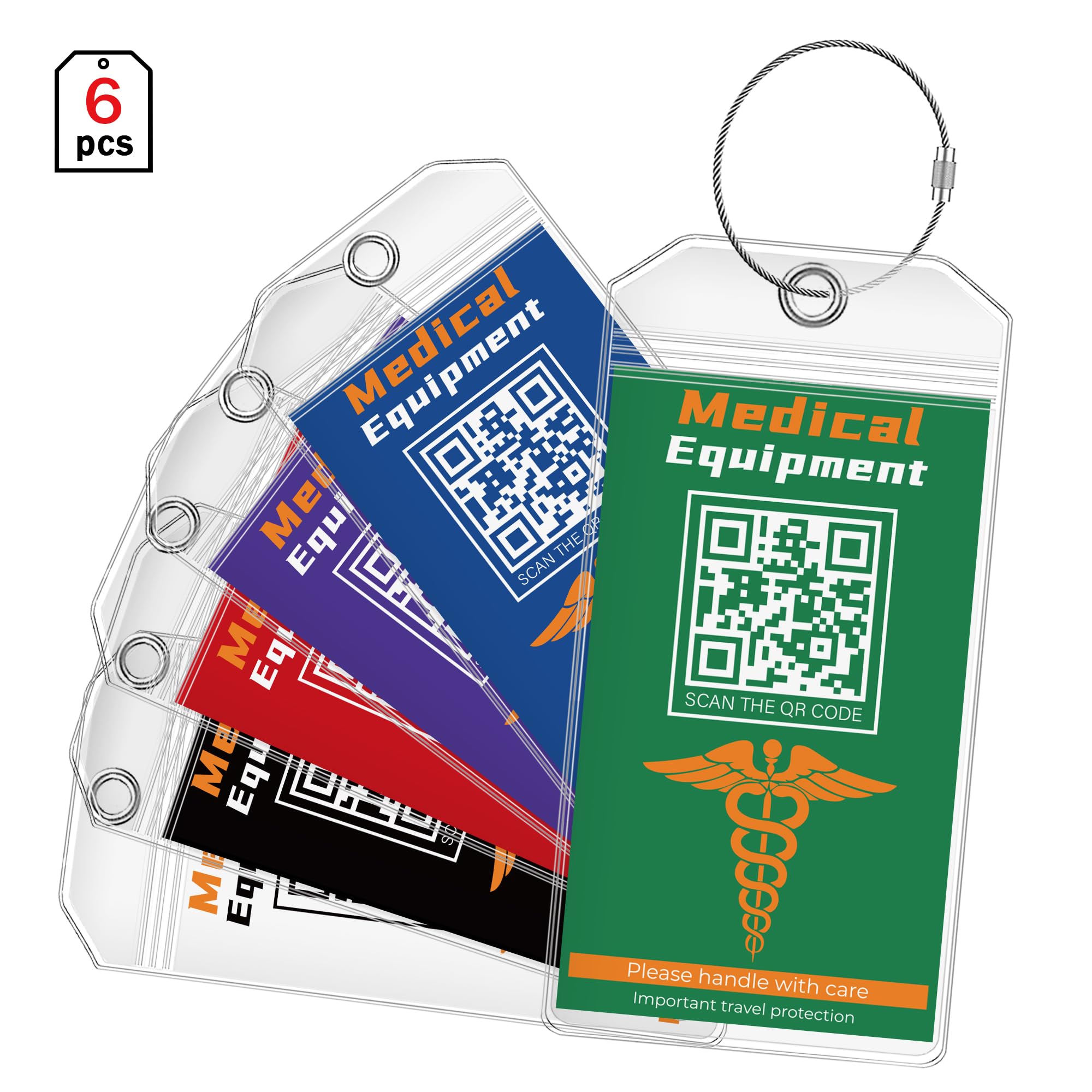 DISONCARE Medical Equipment Luggage Tag Cruise Insulin Diabetic Supplies Medic Alert Tags Replaceable Inside Label Card, Diabetic Gifts, with QR Code Save Online Medical Profile - 6 Pack(Big)