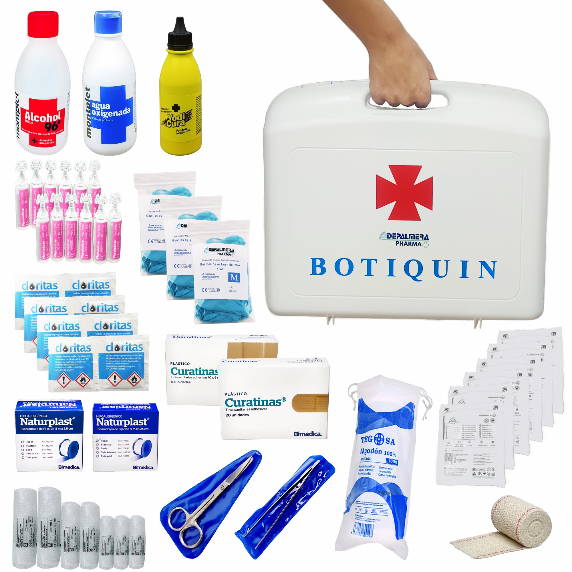 Pharma✙ Botiquín de Primeros Auxilios para Hogar y Trabajo, Maletín completo homologado 38x34x9cm con Vendas, Gasas, Guantes, Alcohol, Agua Oxigenada y Más, Ideal para Emergencias en casa.