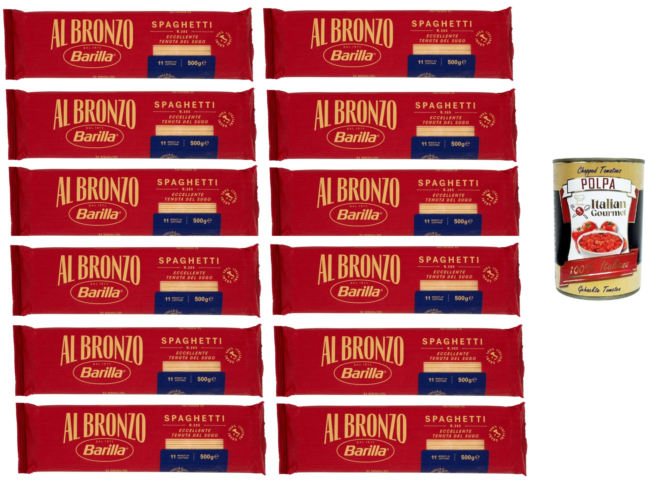 Al Bronzo Pasta Spaghetti Bronze Gezogene Pasta Rohe Verarbeitungsmethode 12x 500gr + Italian Gourmet polpa 400g