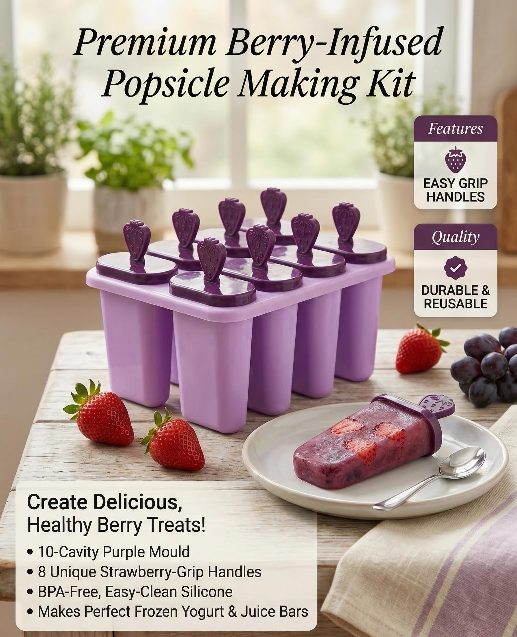 BPA Free Ice Lolly Maker - 8 Reusable Molds -5