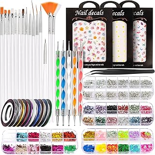 Teenitor Nail Art Kit With Nail Art Brushes, Nail Art Glitter Sequins, Nail Dotting Tools, Nail Art Stickers, Nail Art Rhinestones and Pick-Up Tweezers, Nail Striping Tape, Nail Decorations For Nail Art