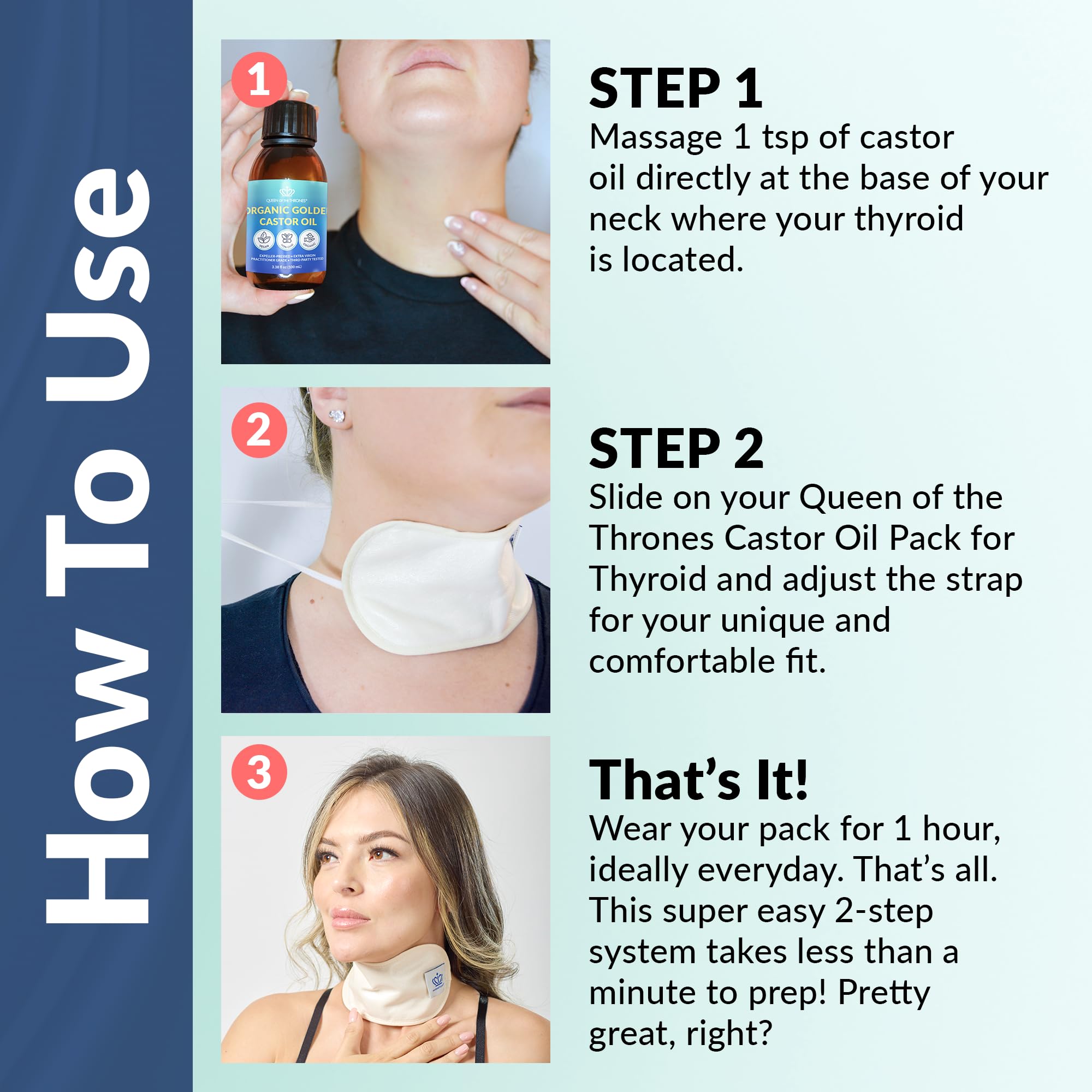 Queen of the Thrones Thyroid Castor Oil Pack, Adjustable Neck Oil Wrap for Your Self-Care Routine, Supports a Smooth Neck - Image 2