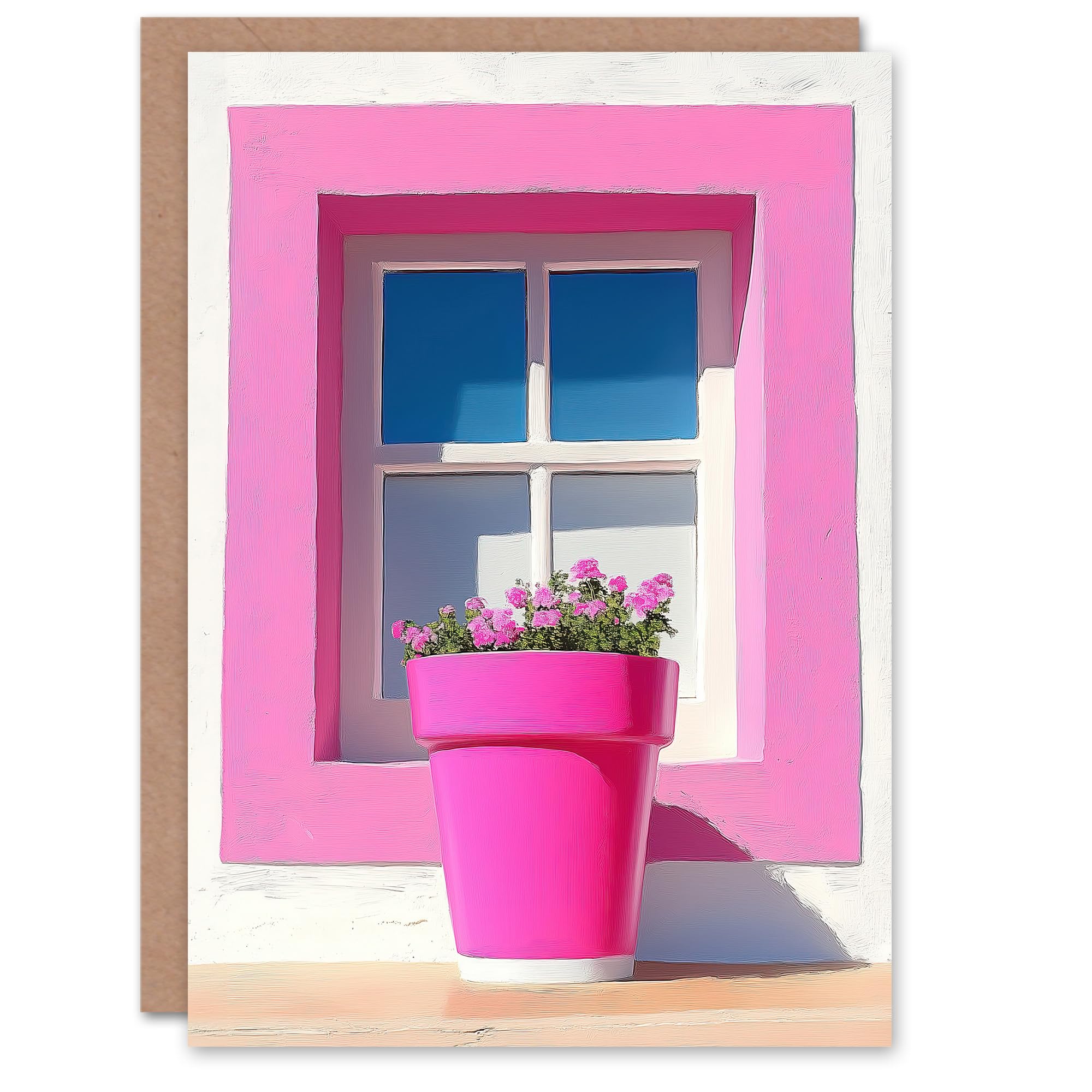 Artery8 Greeting Card Pink Geranium Flower Pot Sunny Window Sill For Her Woman Birthday Card