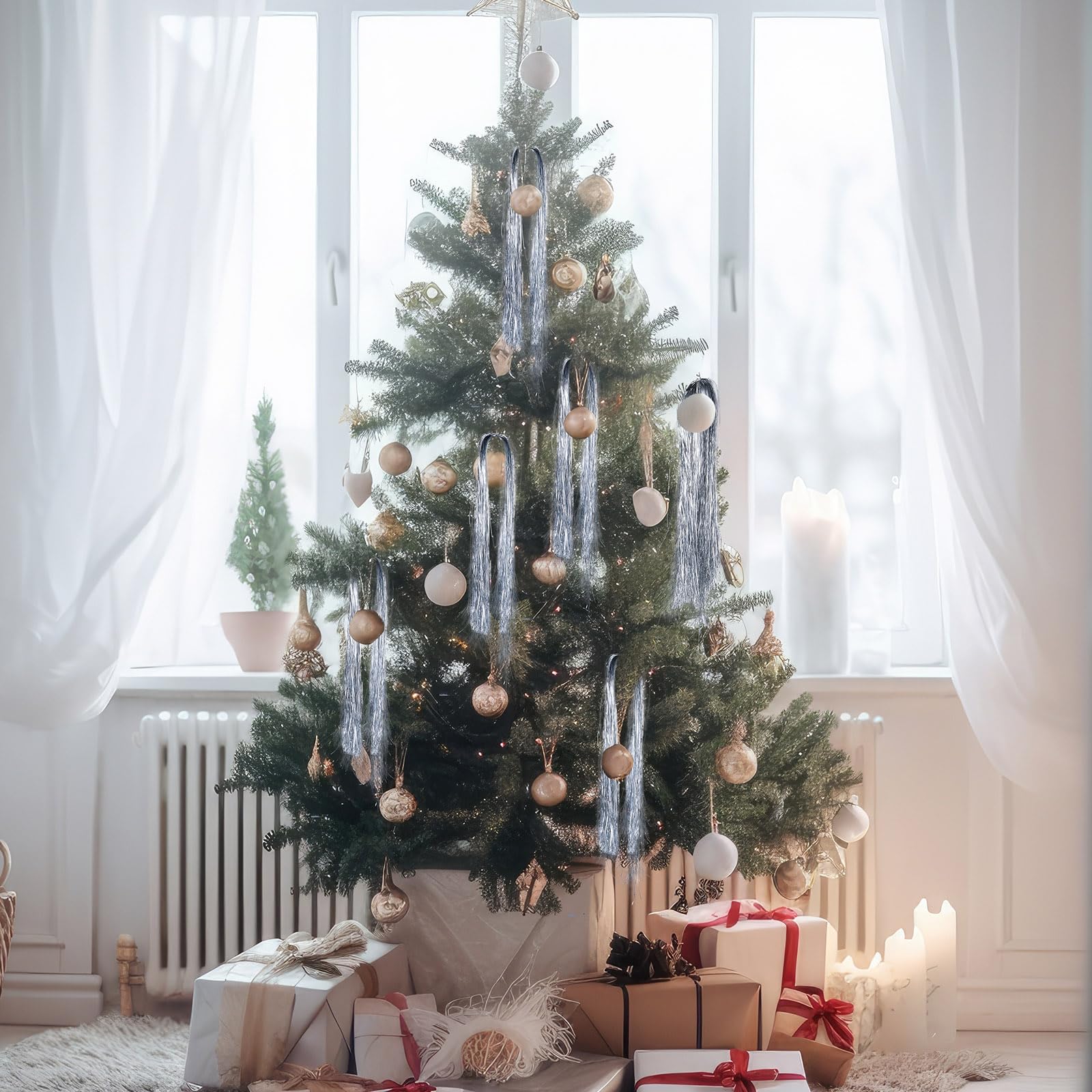 Lot De 5000 Guirlandes Stalactites Argentées (50 Cm) - Décoration Brillante Pour Sapin De Noël, Mariage, Fêtes - PVC Haute Qualité - 3