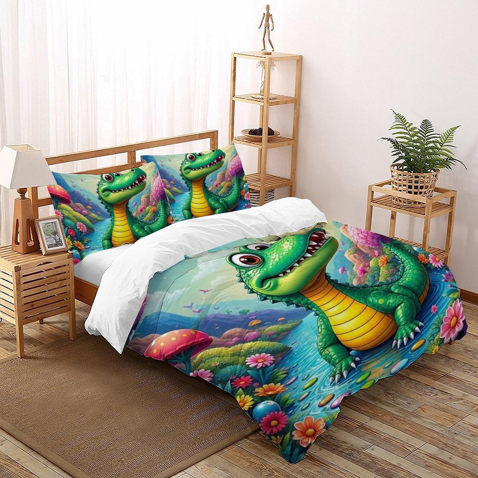 Housse de couette imprimé 3D crocodile en microfibre respirante pour lit ado