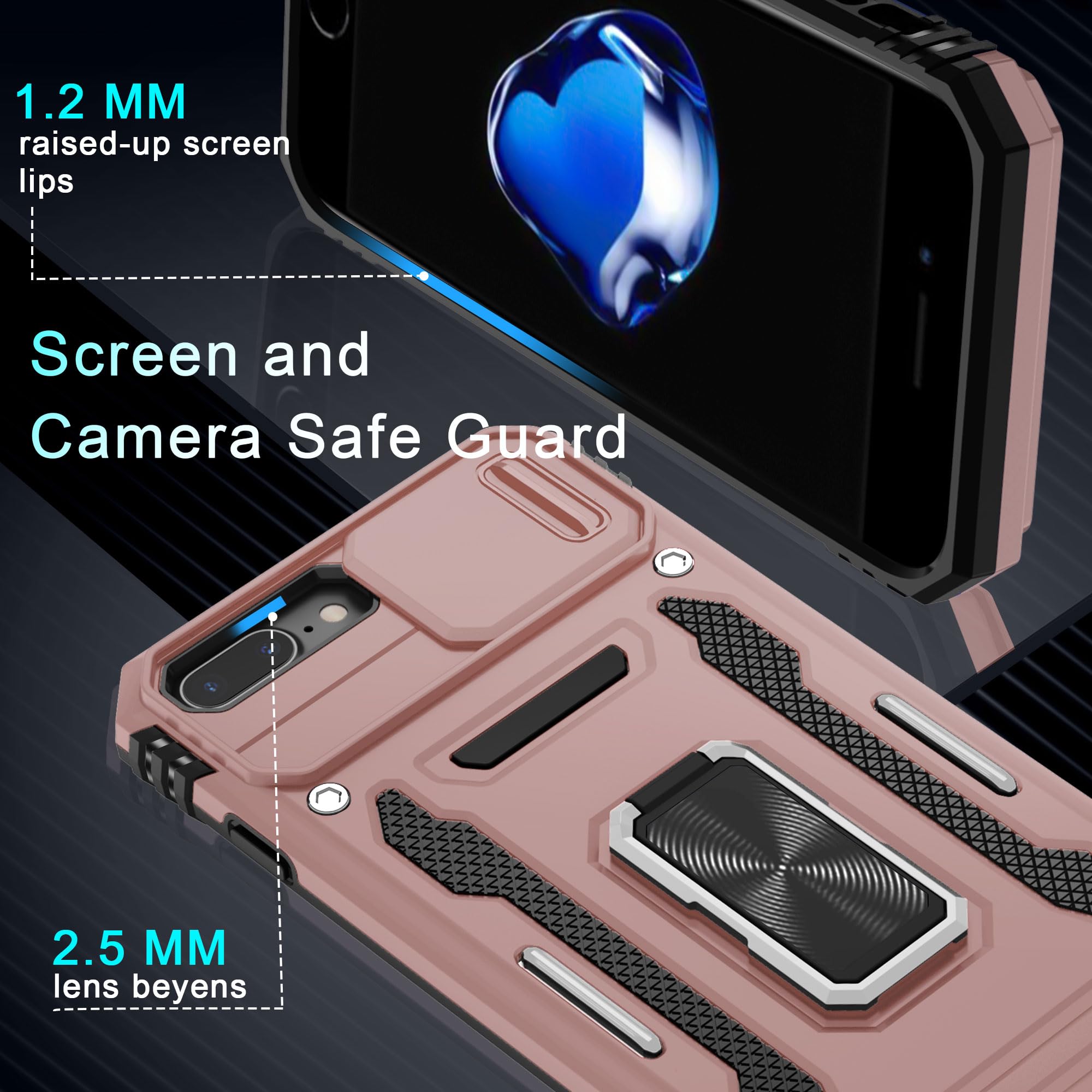IPhone 8 Plus Case 7 Plus 6 Plus Case With Screen Protector Military Grade Built-in Kickstand Holster Armor Heavy Duty Shockproof Cover Protective For IPhone 8 Plus/7 Plus/6 Plus Phone Case