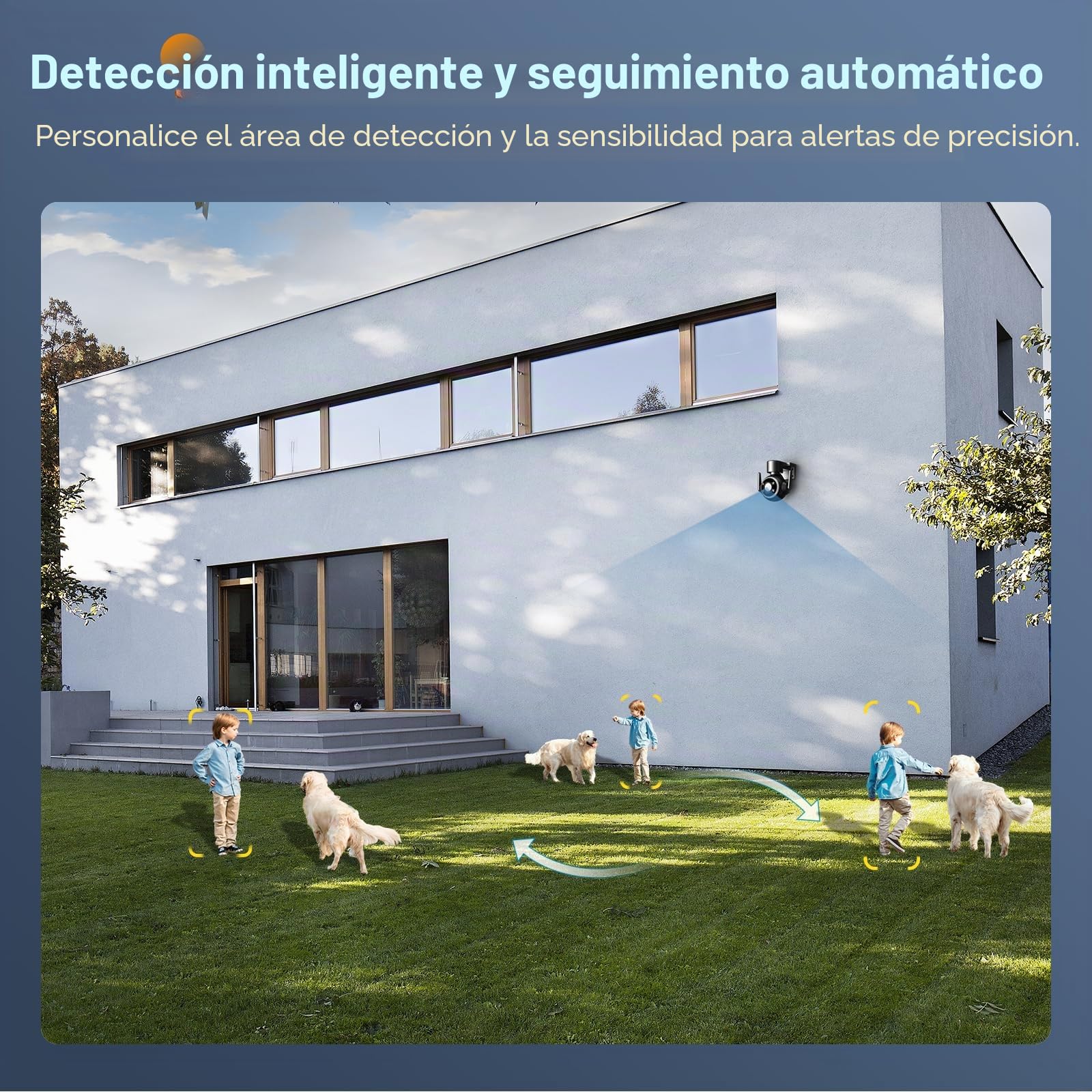 Ctronics Cámara de Vigilancia WiFi Exterior 2K 3MP, Seguimiento Automático, 8 Posiciones Preestablecidas, Visión Nocturna en Color 30 m, Luz LED y Sirena Personalizable, PC/App, FTP/NAS/Cloud