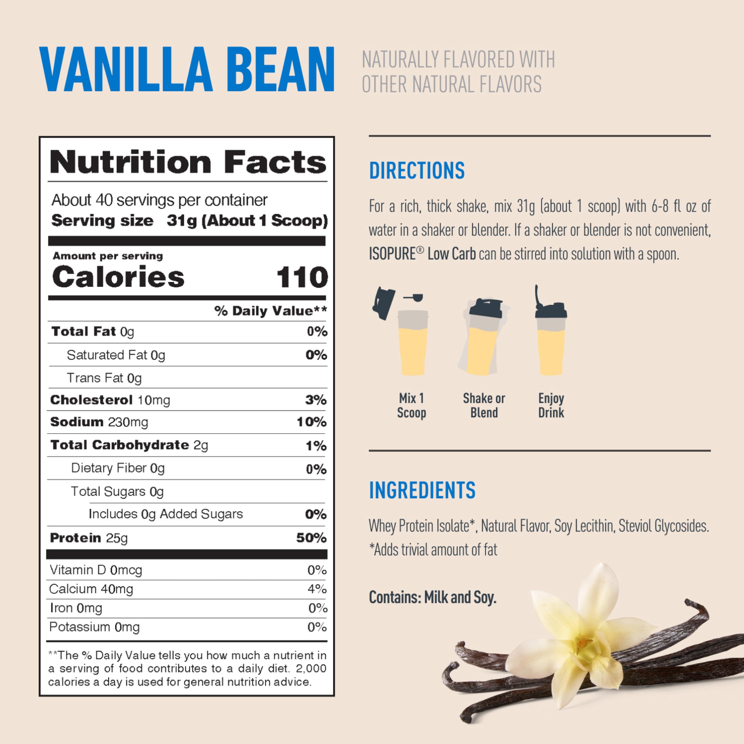 Isopure Low Carb Natural Whey Isolate Protein Powder, Vanilla Bean 3 LB — Amazon image 2