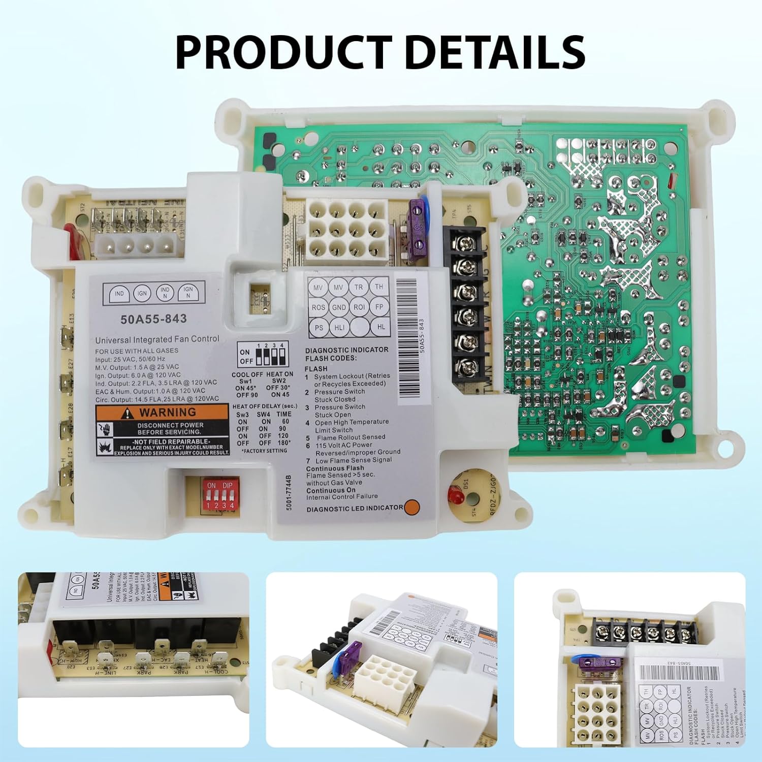 50A55-843 Furnace Control Board Furnace compatible with White-Rodgers Furnace Ignition Module Control Board 50A55-843