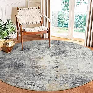 Lahome Modern Abstract Round Rug - 6Ft Gray Circle Rugs for Living Room Soft Dining Room Rugs for Under Table, Machine Washable Bedroom Mat Non Slip Large Carpet for Office Kitchen Entrance