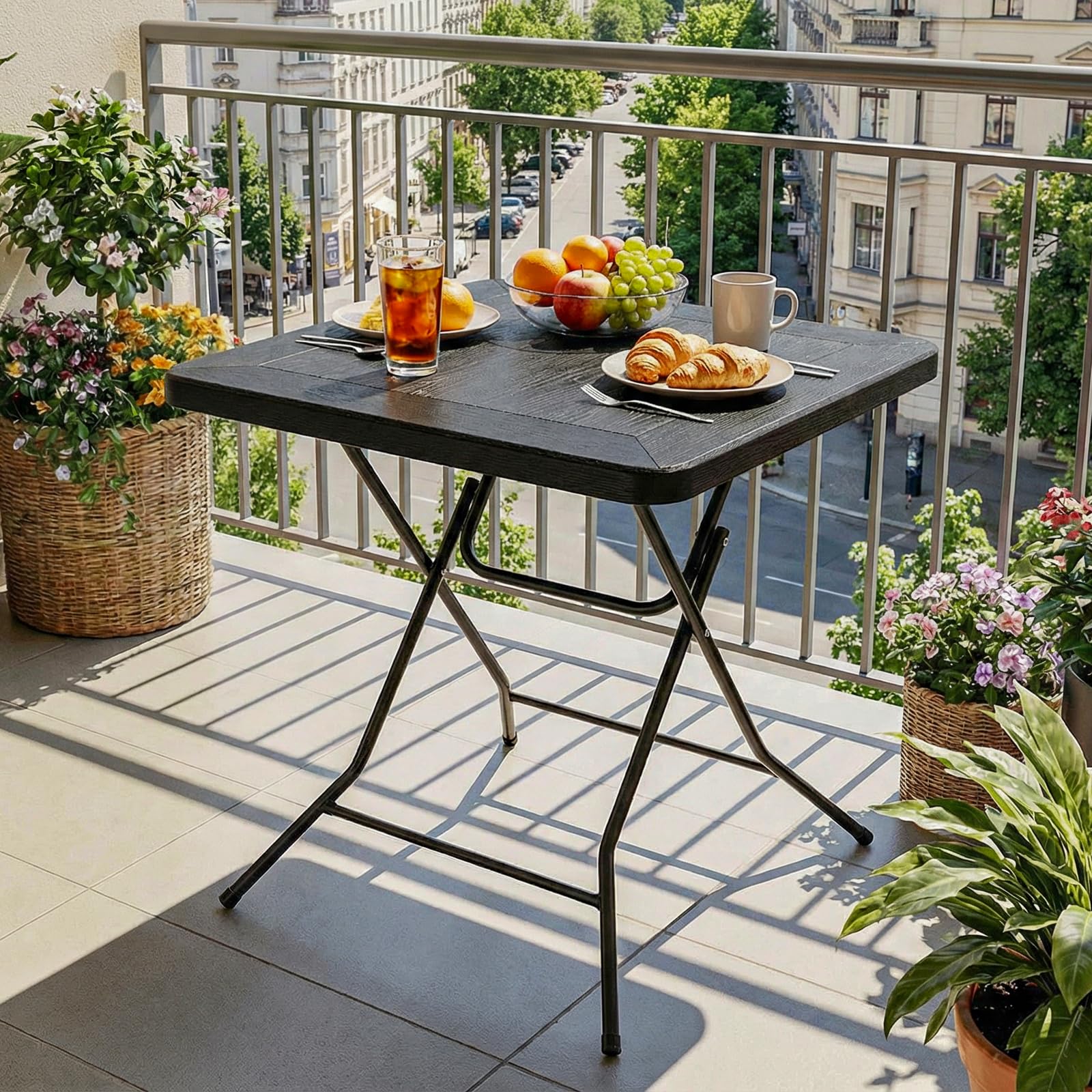 Mesa de Jardín 80 x 80 x 74 cm, Mesa Plegable Portátil, Estructura de Acero y Espesar HDPE, Resistente a la Intemperie, Mesa de Camping, Carga de 50kg, Mesa Exterior e Interior para jardín, Terraza