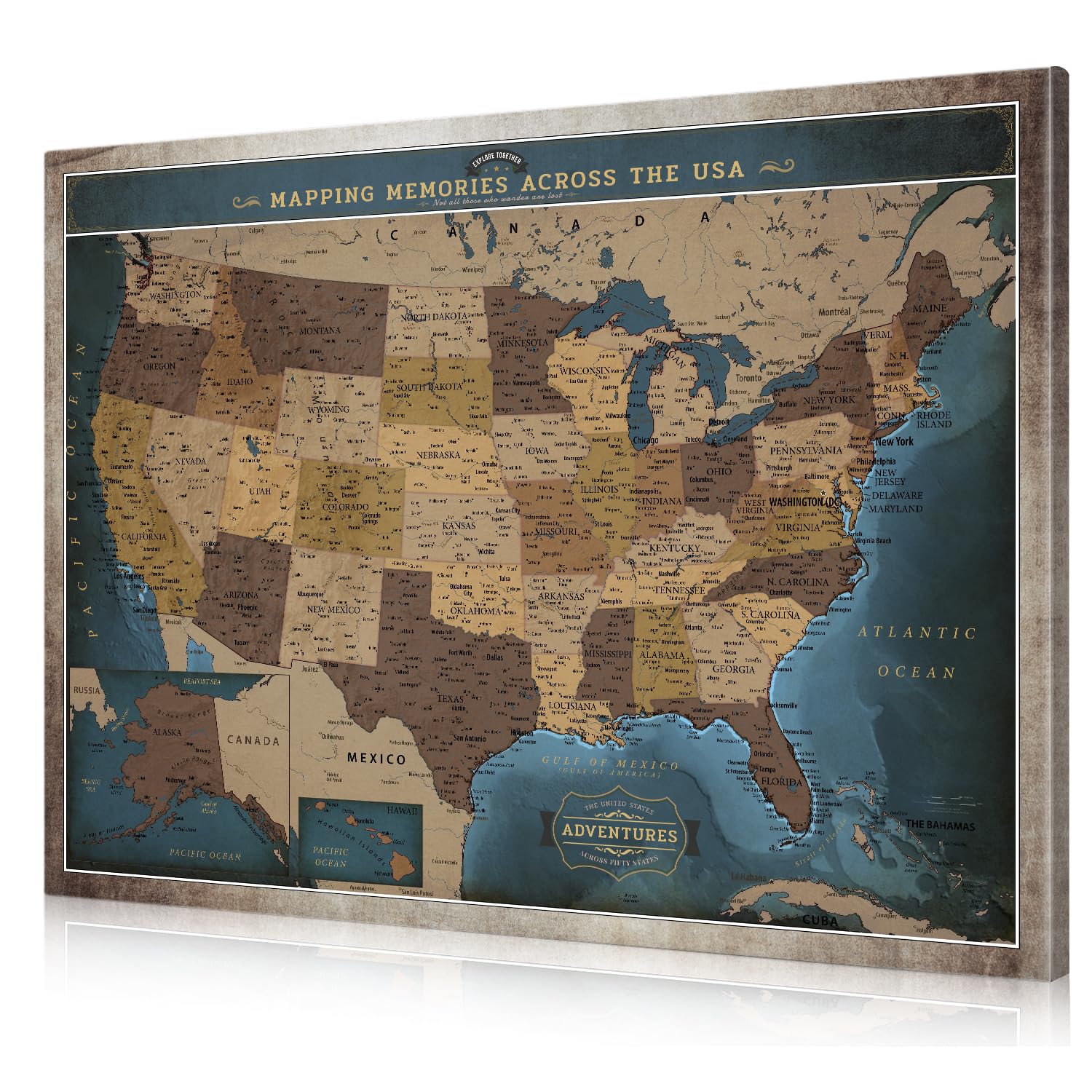 DECORARTS US Maps for Wall, Deep Blue Canvas USA Map, 40x30''
