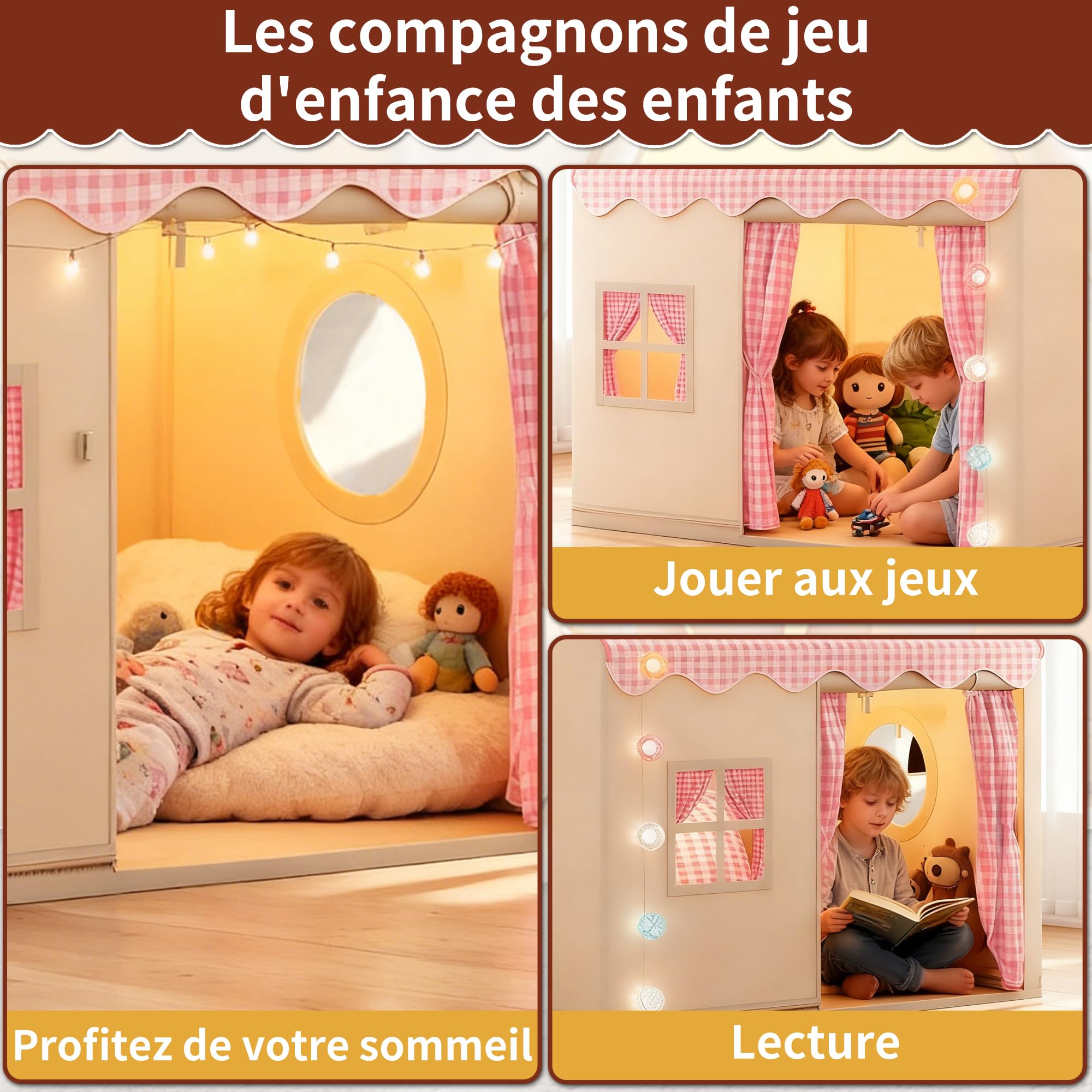Tente de Jeu Enfant Cabane Tout-Petits avec Lumineuse Décorative Rose