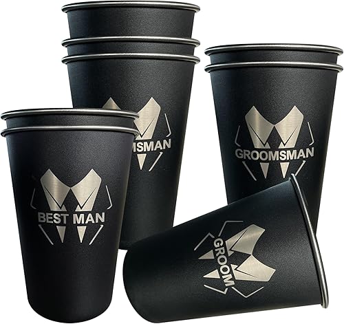 BachpartyGifts Juego de 8 vasos de acero inoxidable para padrinos de boda para despedida de soltero (corbata-negrita)