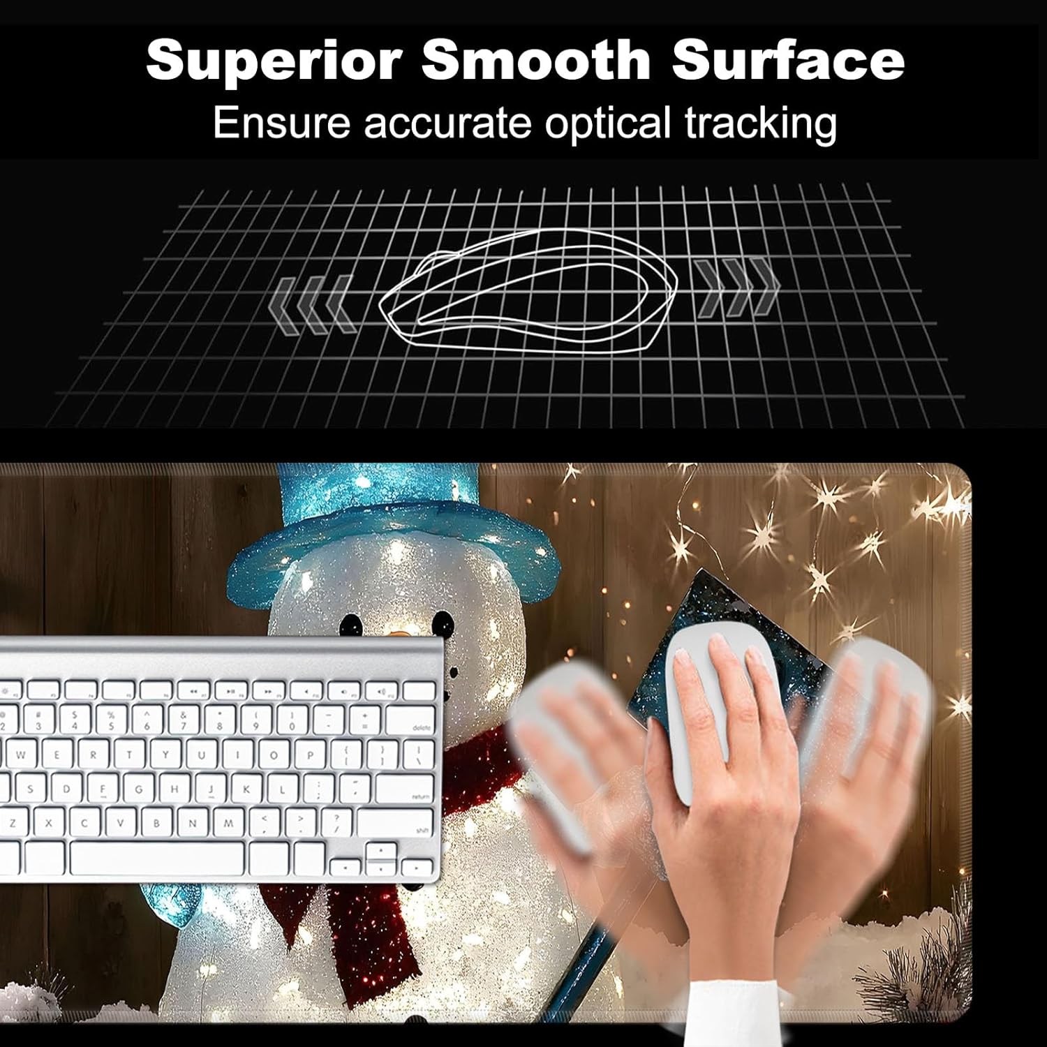 XXL Gaming Mouse Pad, Extra Large Waterproof Desk Mat for Office Gaming, Non-Slip Rubber Base Durable Stitched Edge, Easy to Clean, Glowing Christmas Snowman