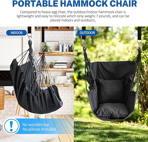 Miniatura 10 de KPX Ourdoor - Silla hamaca colgante  Cómoda silla columpio de árbol de gran tamaño 43.3 x 51.2 in  capacidad de peso de 330 libras (verdeazul)