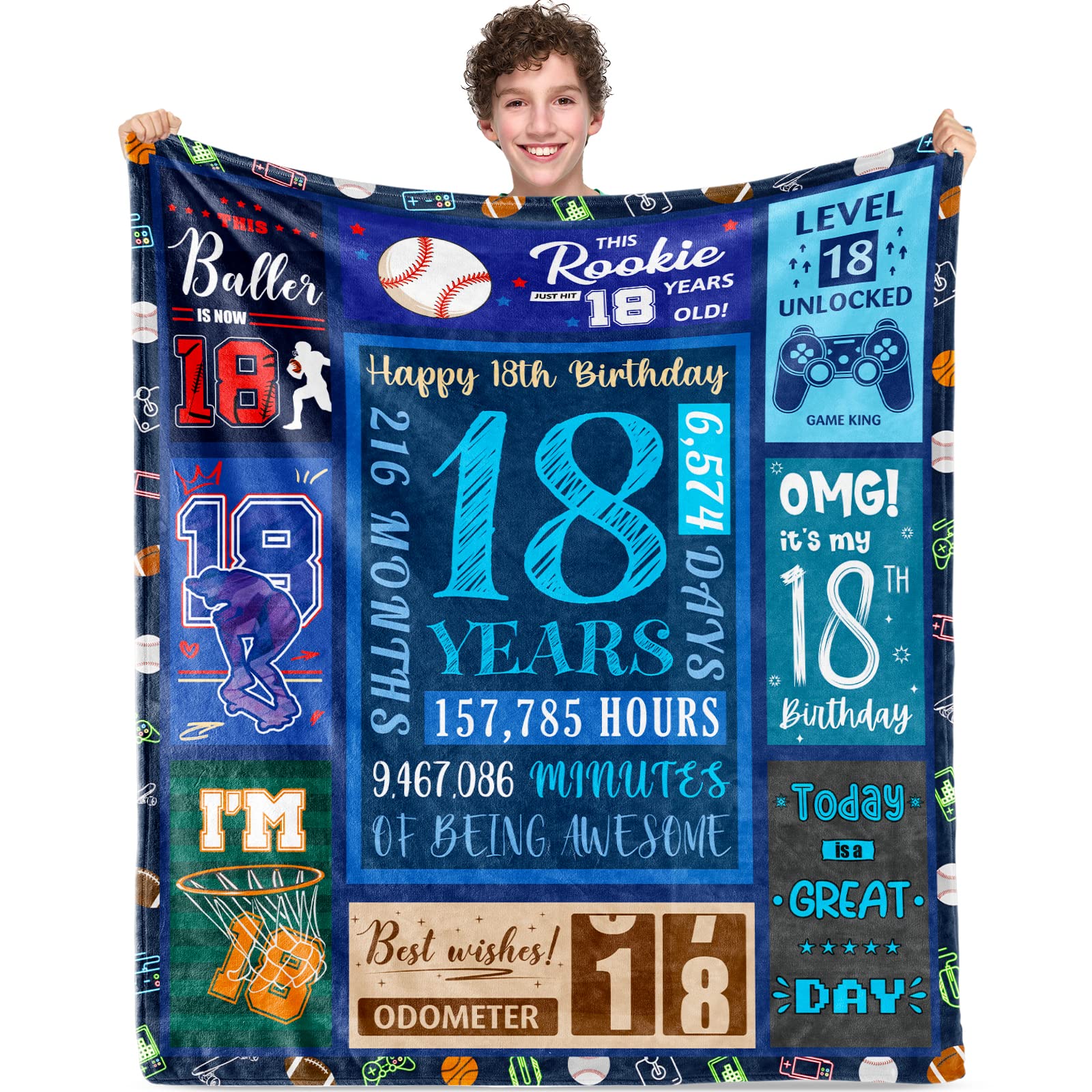 udten 18th Birthday Blanket Gifts for Boys, Soft Flannel Throw Blanket for Kids, 18 Year Old Boys Birthday Gift Ideas, Happy 18th Birthday Party Decorations Blanket(50" x 60")