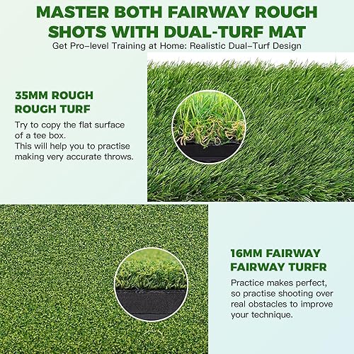 Miniatura 2 de Alfombrilla de golf de doble césped premium con espuma EVA de 0.394 pulgadas y respaldo de goma, antideslizante, antideformación, diseño resistente