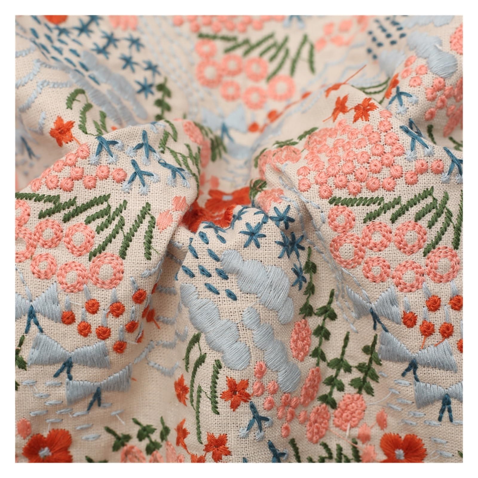 Haftowana tkanina bawełniana, Tkanina lniana bawełniana z haftowanym kwiatem Multicolor 1 stocznia do projektów DIY(Blue)