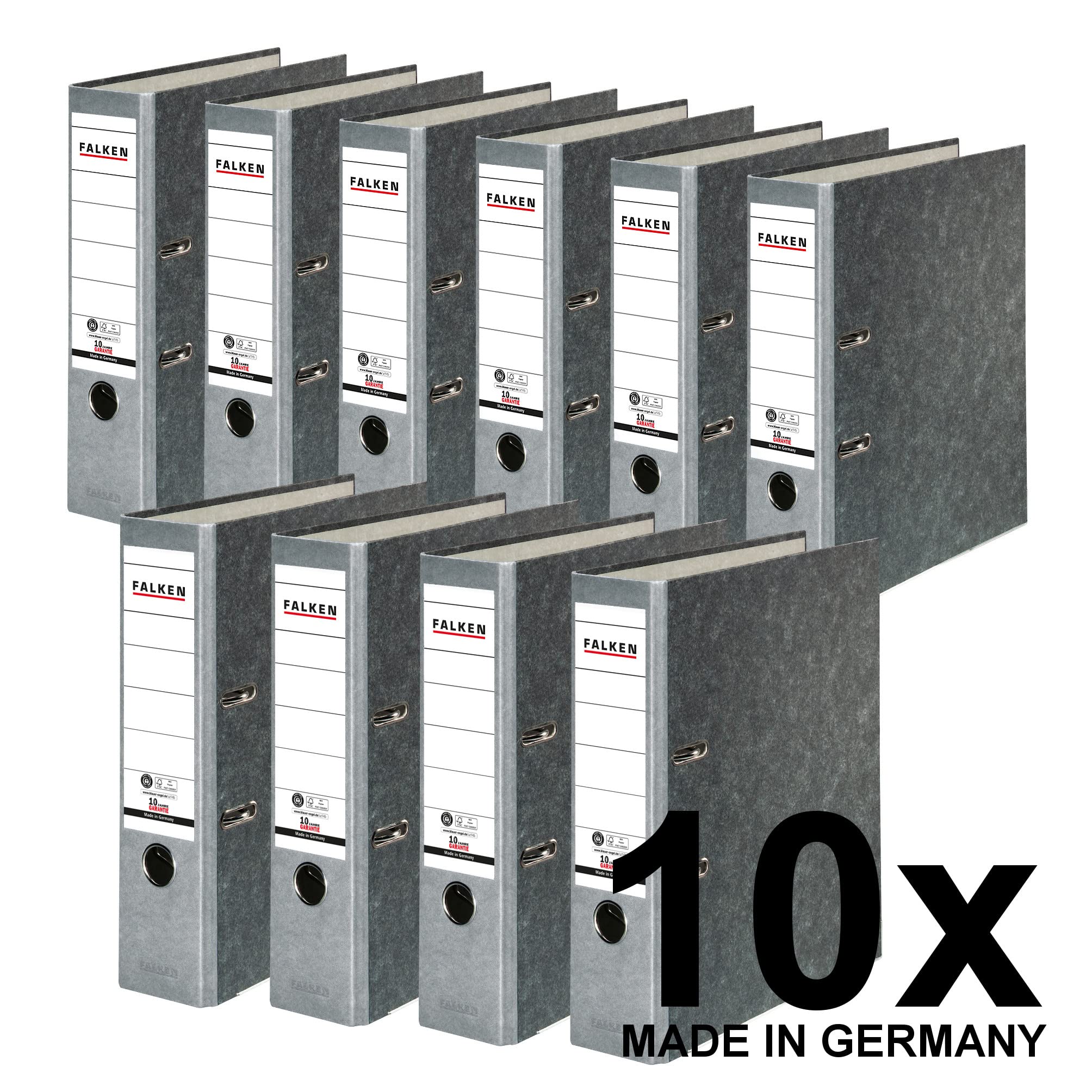 Falken - Confezione da 10 raccoglitori originali con marmi di nuvola, realizzati in Germania, 8 cm di larghezza, DIN A4, dorso grigio