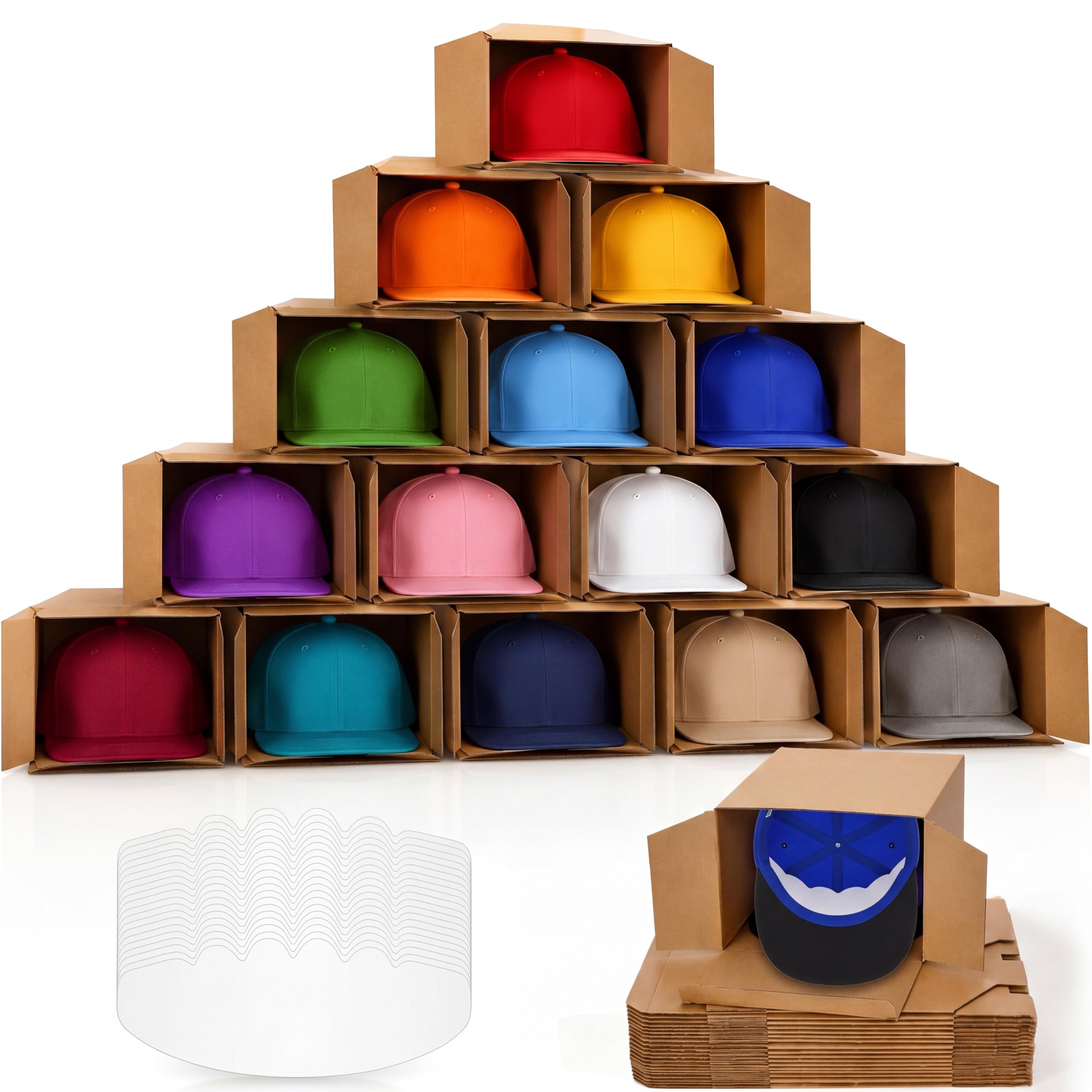 Photo 1 of Poola Voidra 20 Set Hat Shipping Boxes with Baseball Caps Inserts Small Corrugated Hat Display Case Fold Storage Container Gift Box for Baseball Cap Trucker Cap Packaging Business, 7.8x7.8x4.8 Inch