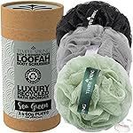 Temple Spring Recycled Luffa Sponges, Bathroom Shower Accessories, Loofa Bath Sponge, Exfoliating Body Scrubber Exfoliator Pouf, Shower Scrubber Puff, Poof, Loofah for Women, Loofah for Men -Sea Green