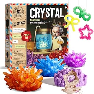 EDUMAN Crystal Growing Kit, Over 6 Vibrant Colored Crystals to Grow - Gemstone Dig Kit, Crystal Growing & Crystal Necklack Making - Science Kits for Kids Age 8-12 - STEM Science Toys Birthday Gift