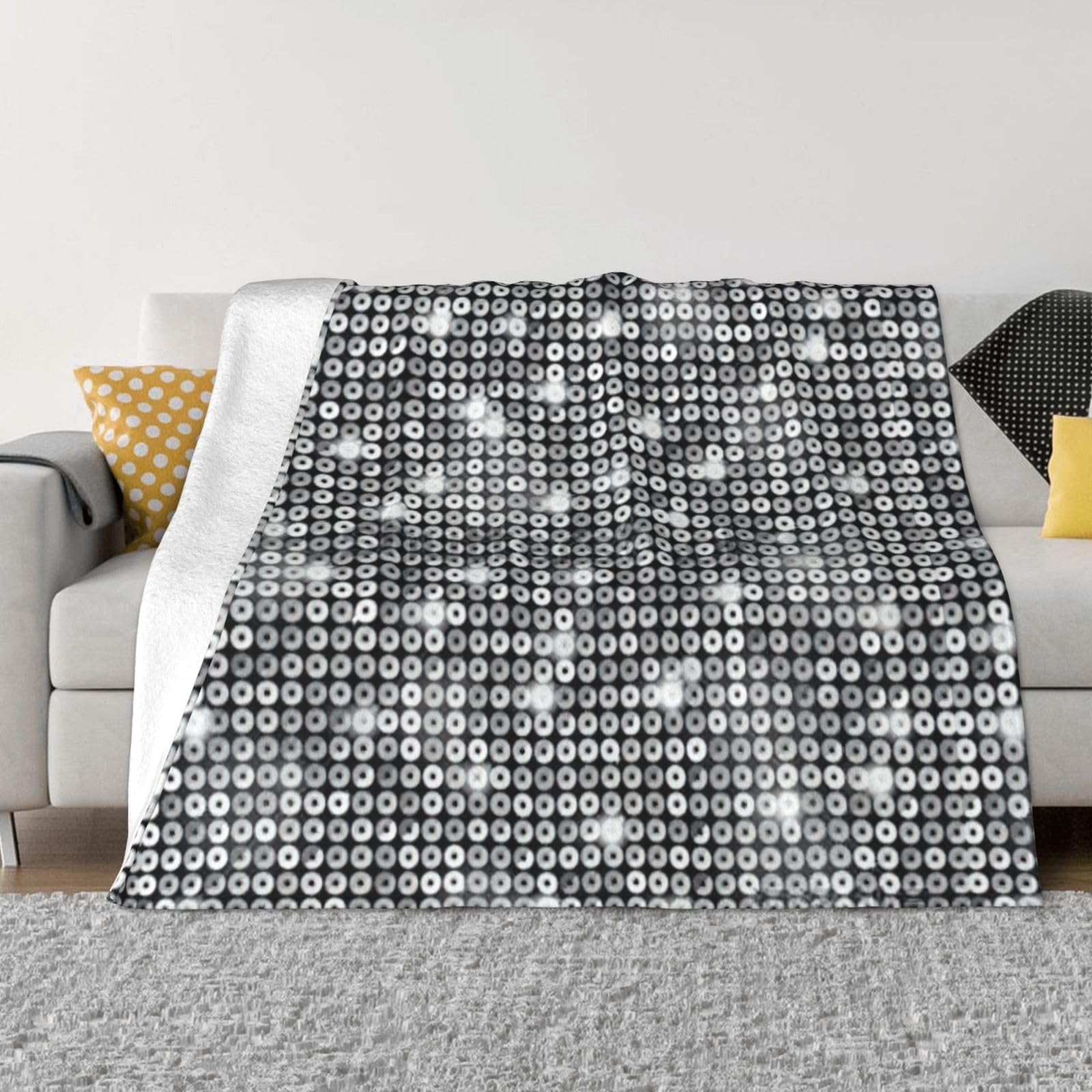 SDEGTHO Silver Sequin Sparkle Pattern Printing Ultra Soft Micro Fleece Anti Pilling Flannel Sofa Blanket For Camping Travel