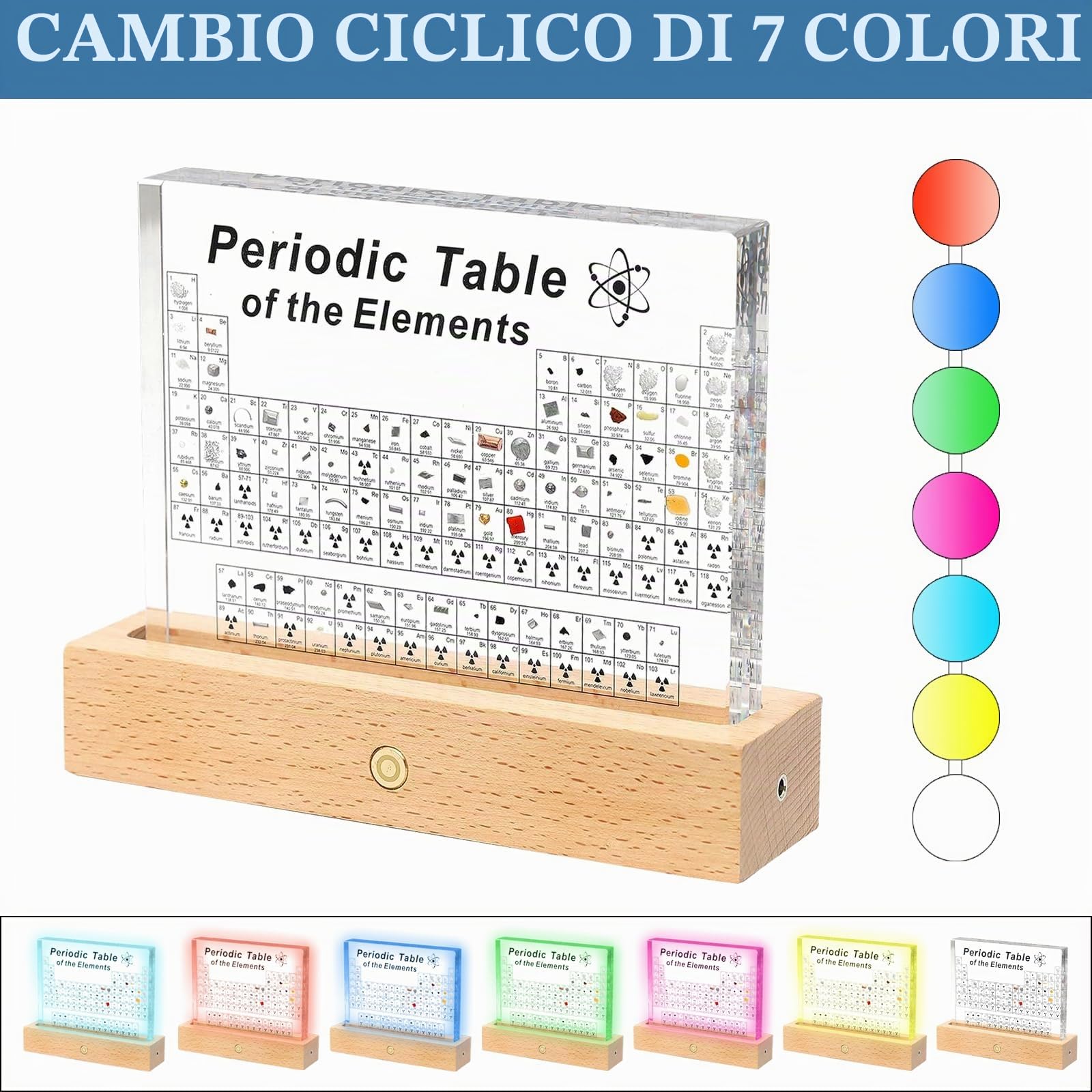 SOEPOTIX Tavola Periodica degli Elementi Reali, Tavola Periodica con Elementi Veri con LED Supporto e 83 Campioni Chimico di Elementi Veri Insegnamento Strumento Regalo Creativo Artigianato