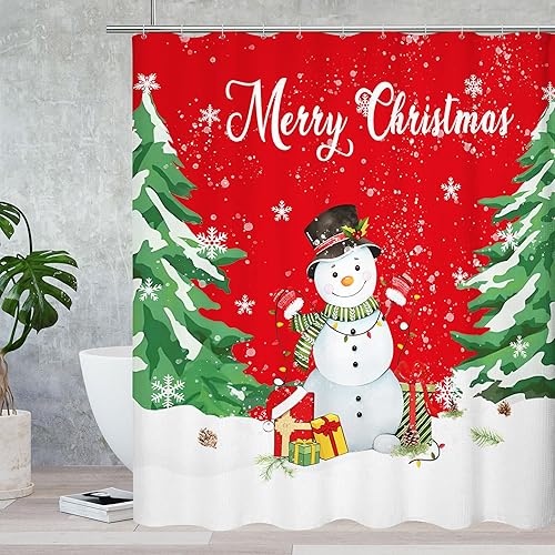 Miniatura 2 de Cortina de ducha de Navidad de 72 x 72 pulgadas, cortina de ducha con árbol de Navidad, divertida cortina de ducha de Navidad, vacaciones,