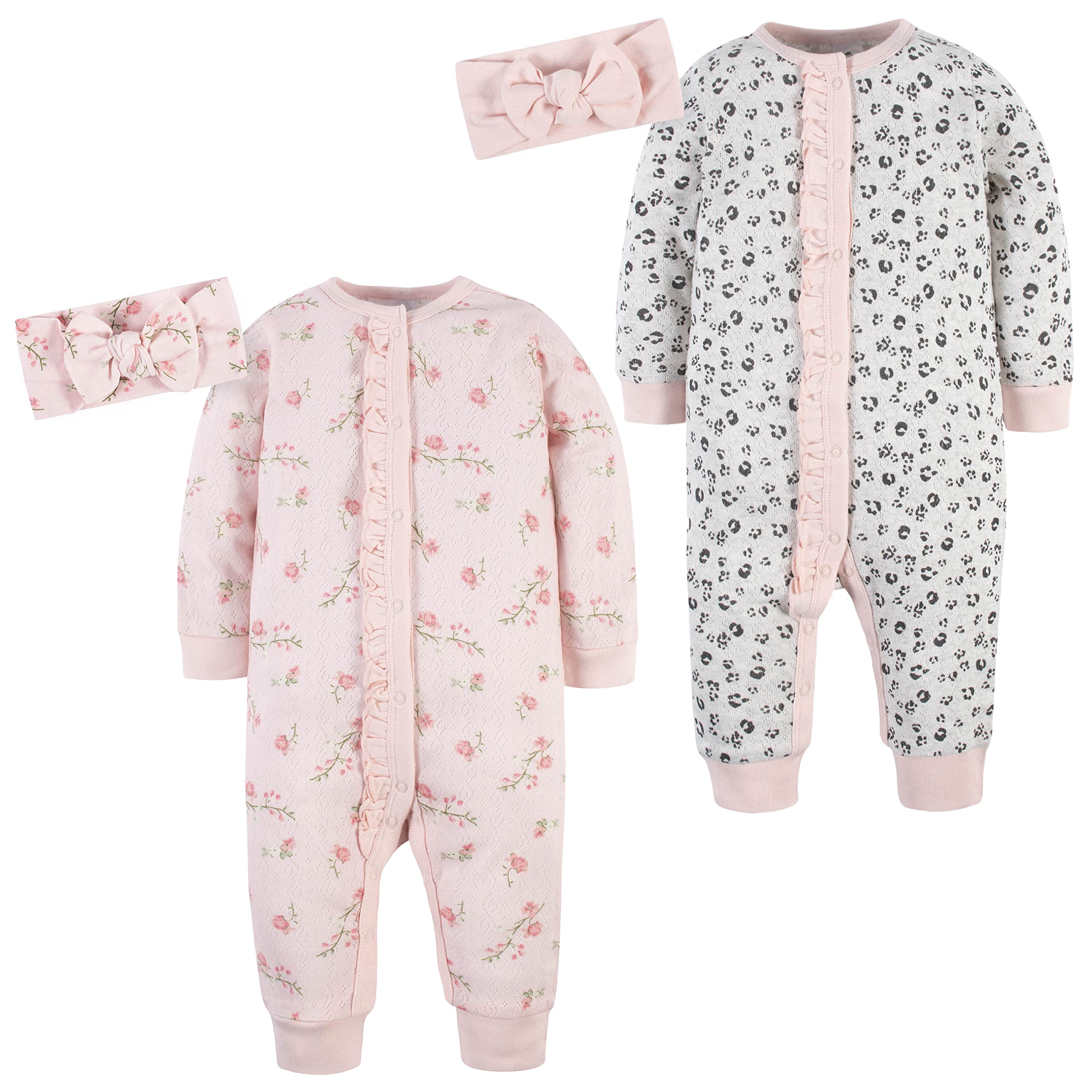 Gerber baby-girls 4-piece Coveralls Headband Sets