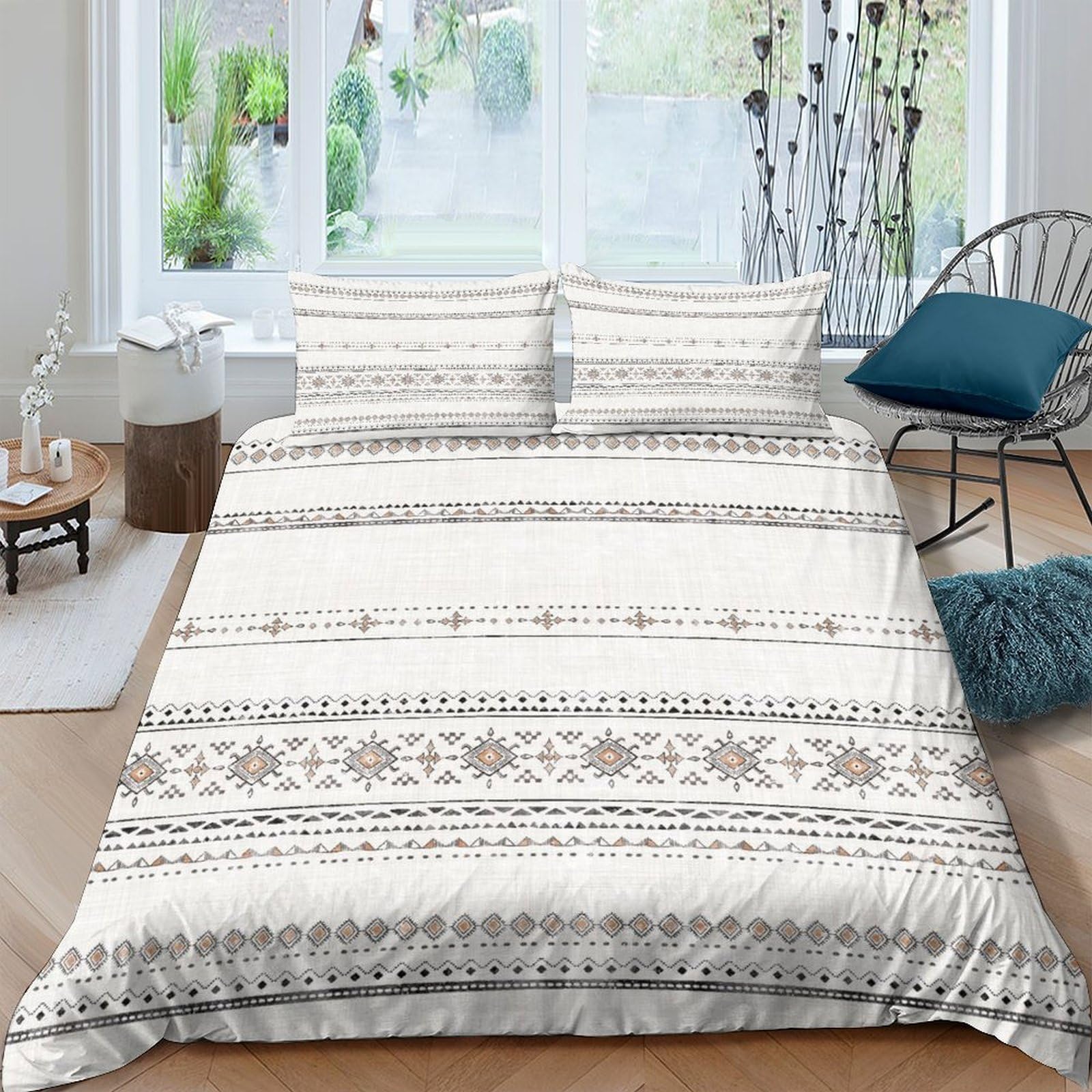 Ctjqhvkz Style-1 3D Printed Nordic Geometric Fitted Sheet Microfiber Soft Beige Tribal Mattress Cover For Bedroom Guest Room Decor Single（135X200cm）