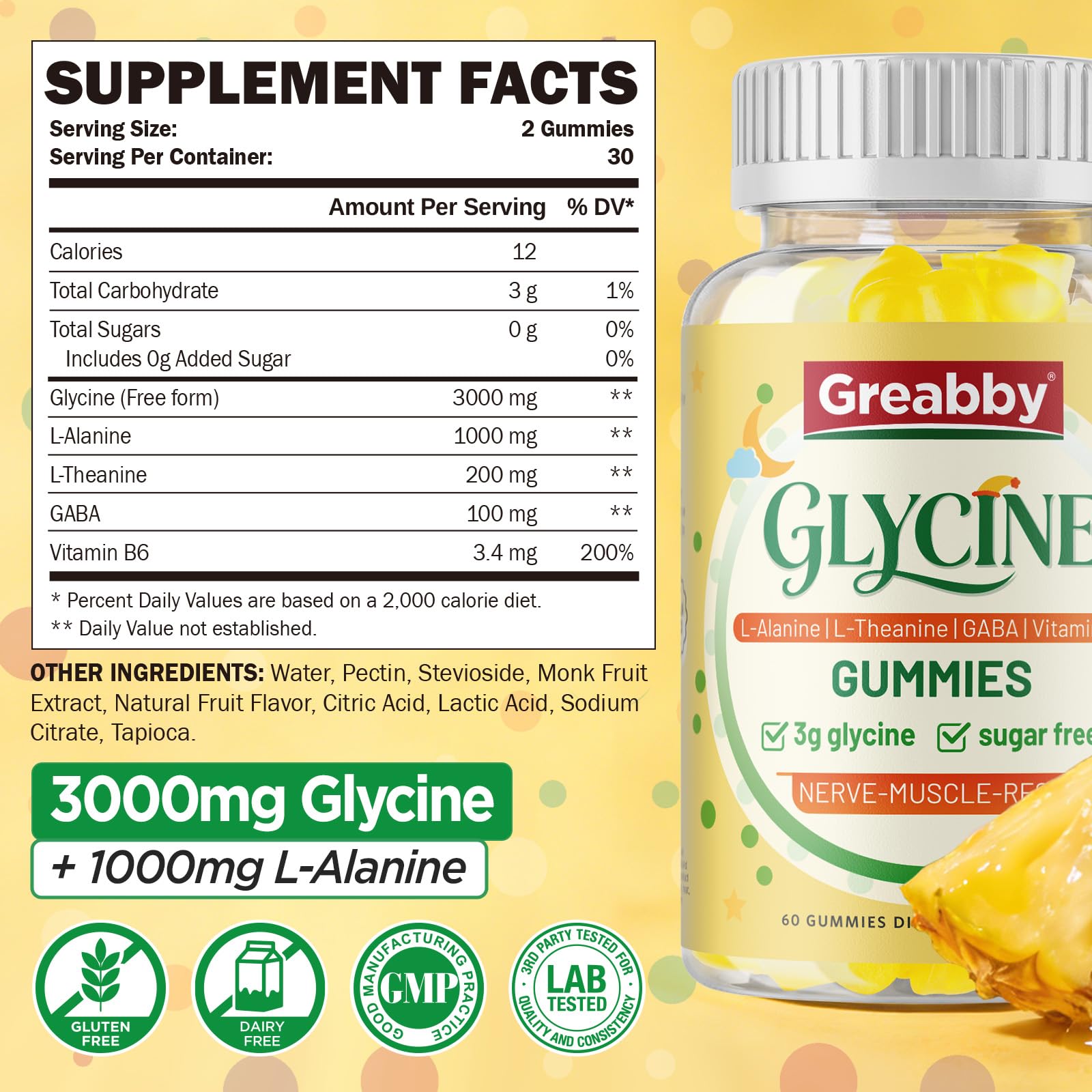 Glycine Gummies, Glycine 3g with Alanine 1000mg for Sleep Muscle Relaxation — Amazon image 8