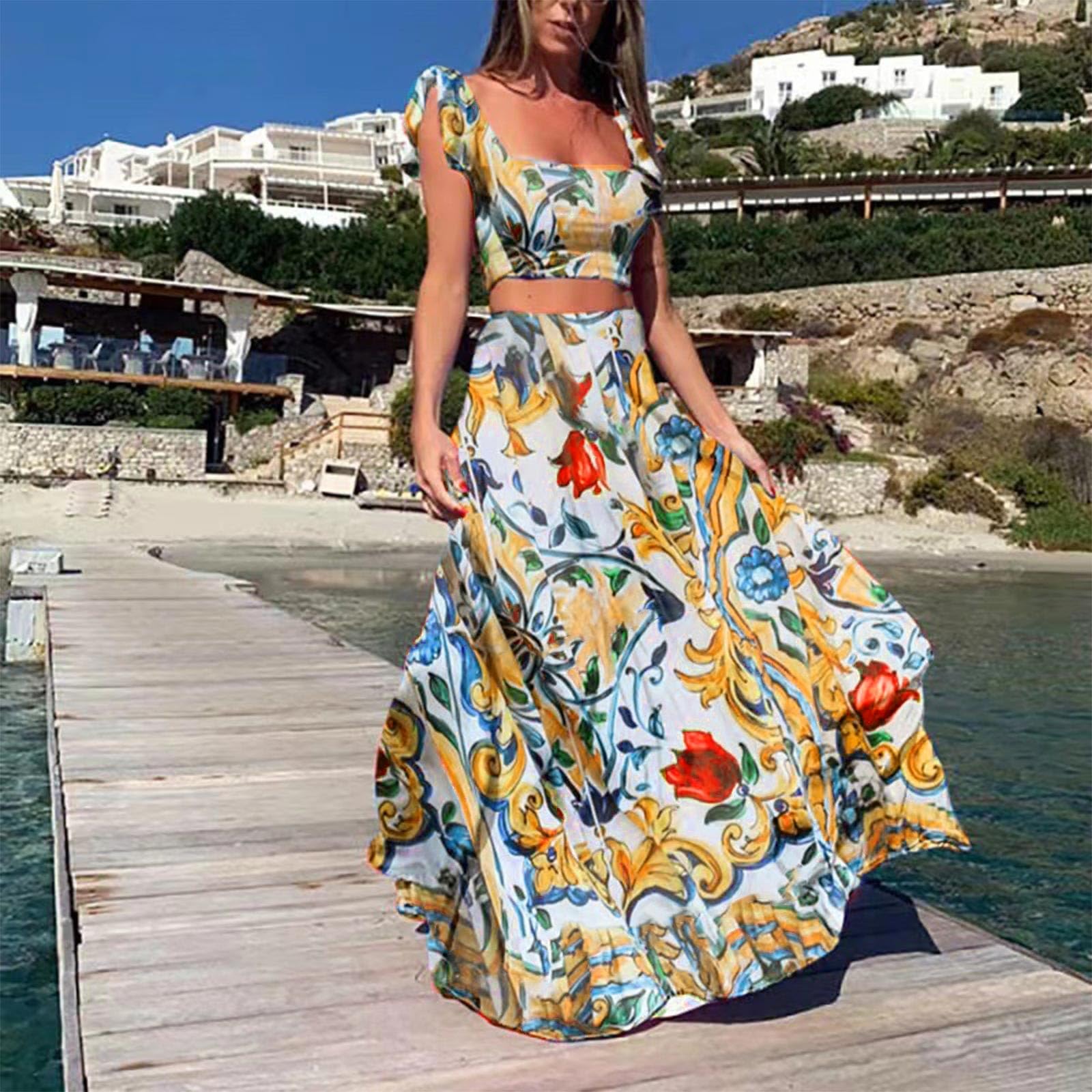 Robe d'été Deux pièces Tendance pour Femme Haut élégant et Jupe décontractée pour Sortie soirée ou Tenue Quotidienne