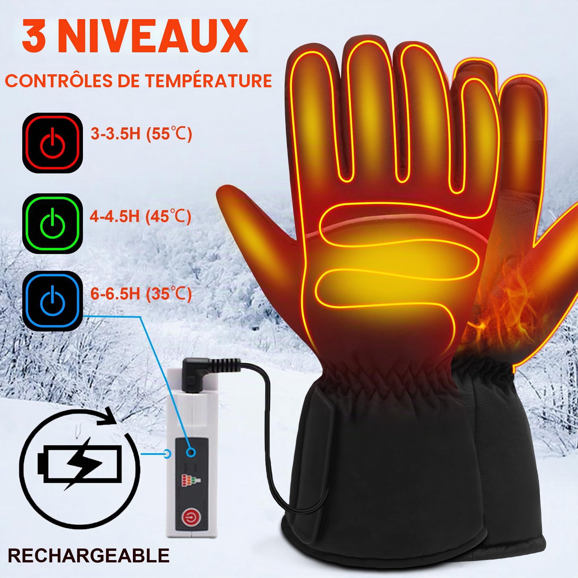 Svpro Batterie Rechargeable à écran Tactile Unisexe avec Gants Chauffants alimentés par Batterie pour la randonnée, la Chasse, la randonnée en Camping, Le réchauffement des Mains