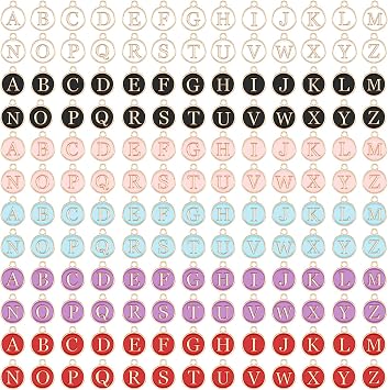 SANNIX 156 Pcs/6 Sets Letter Charms Double Sided Alphabet ABC Capital A-Z Enamel Initial Charms with 200Pcs Open Jump Rings for Necklaces Bracelets Jewelry Making, 6 Colors