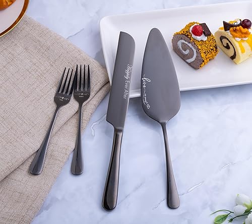 Miniatura 7 de Juego de corte de pasteles para boda y tenedores, juego de cuchillo y servidor para pastel de boda, juego de corte de pastel de boda, regalos de