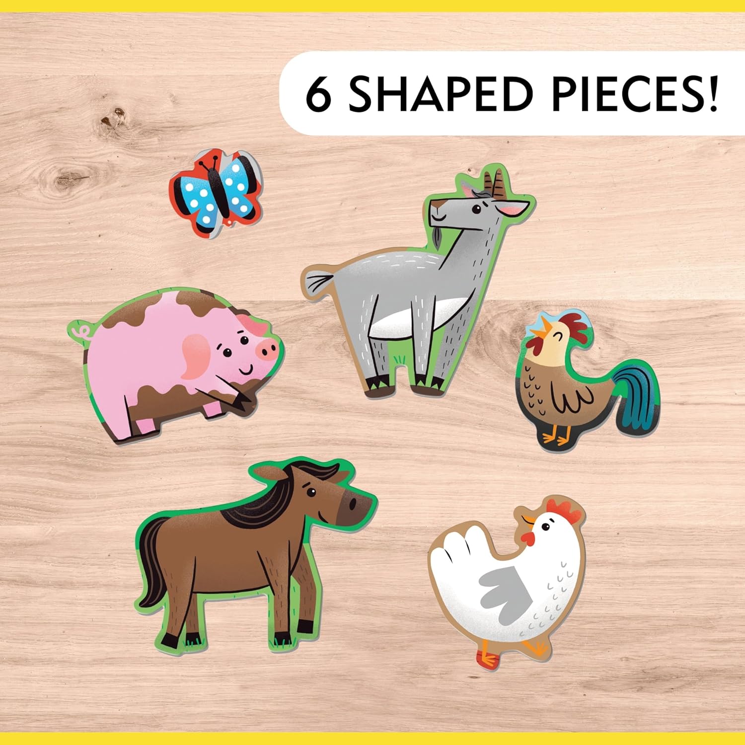 Mudpuppy Farm Friends – 25 Piece Floor Puzzle with 6 Barnyard Animal Shaped Pieces Featuring an Adorable Illustration of A Farm