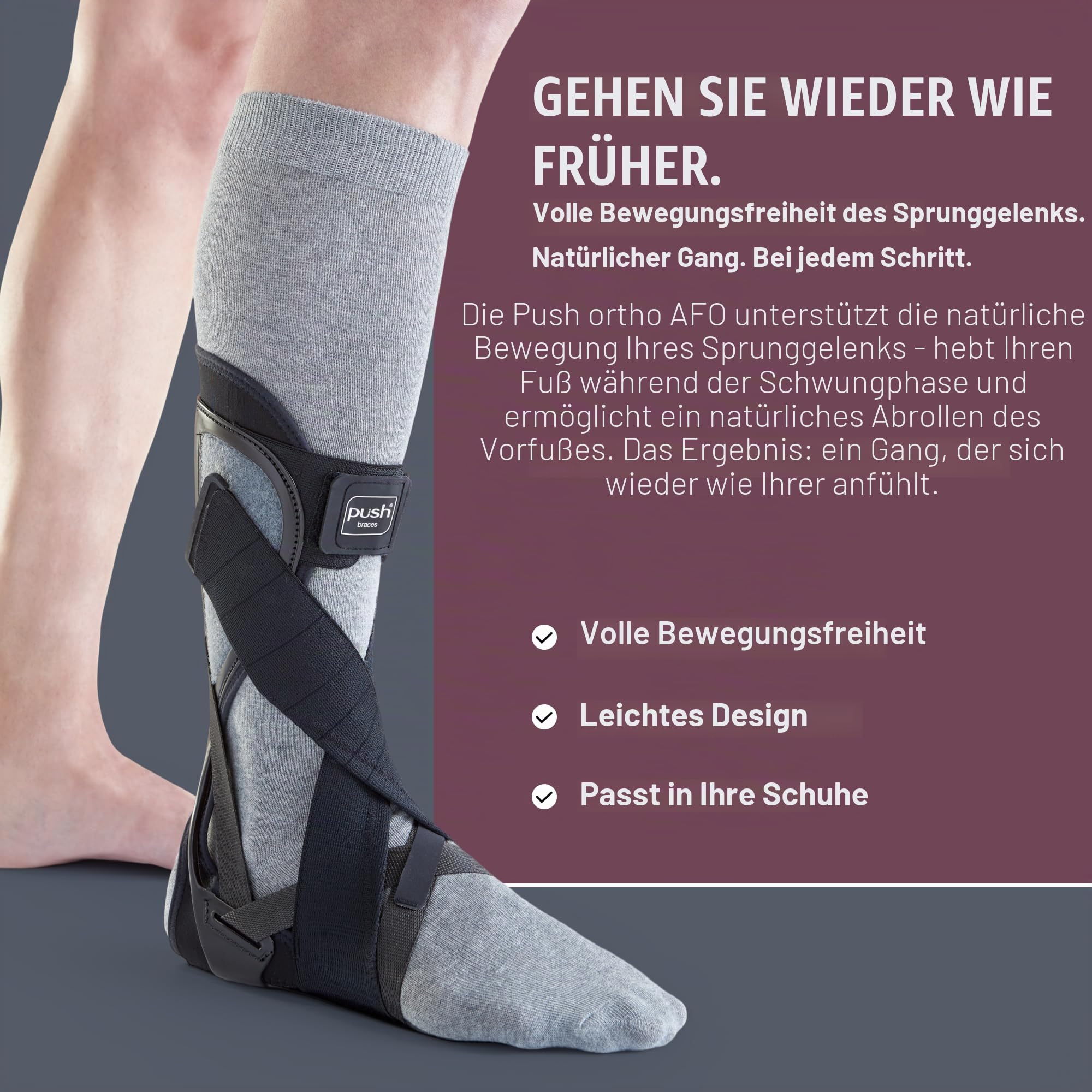 PUSH Ofa ortho Fußheberorthese AFO 1 schwarz/aubergine links