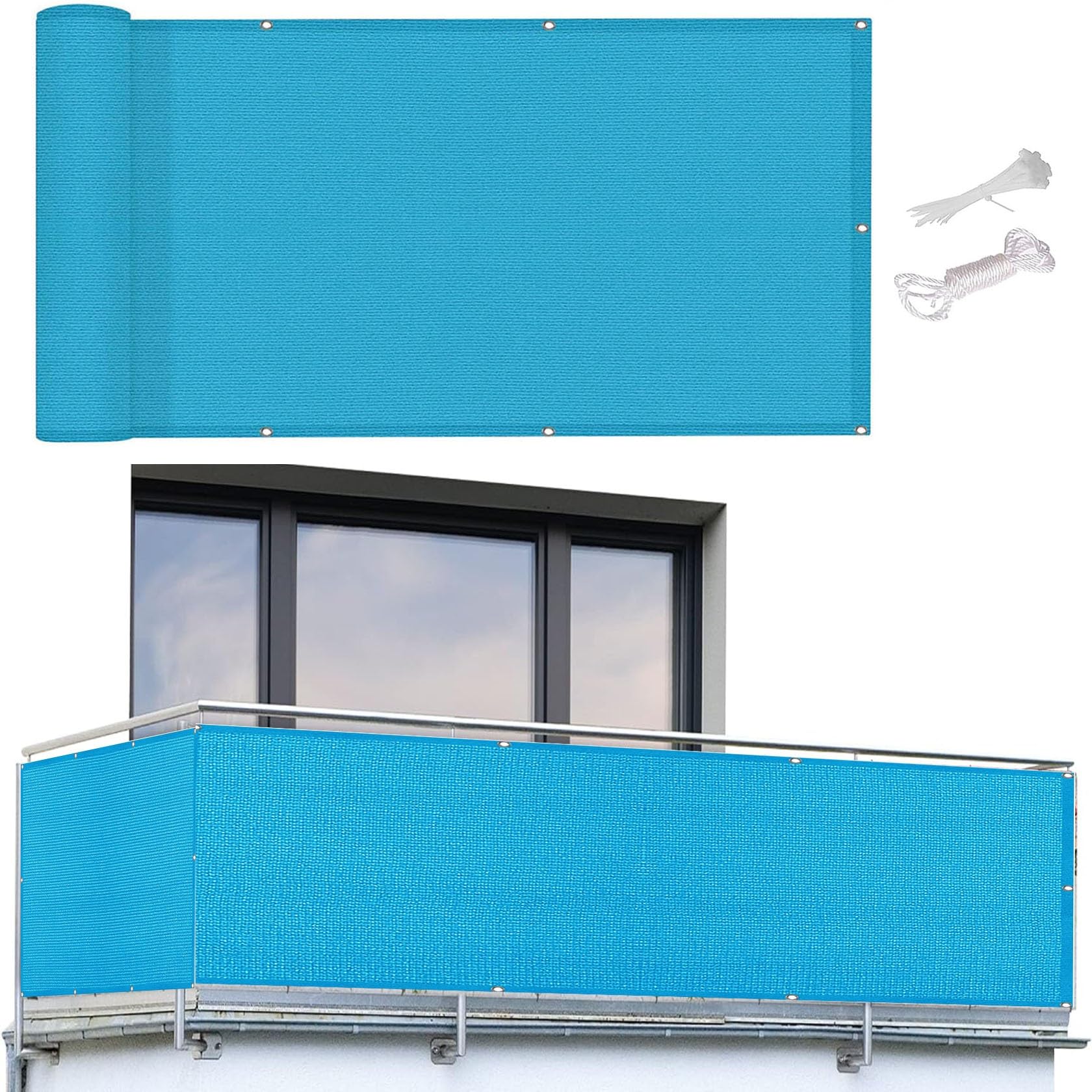 Brise vue balcon 45x500 cm bleu résistant aux intempéries pour patio