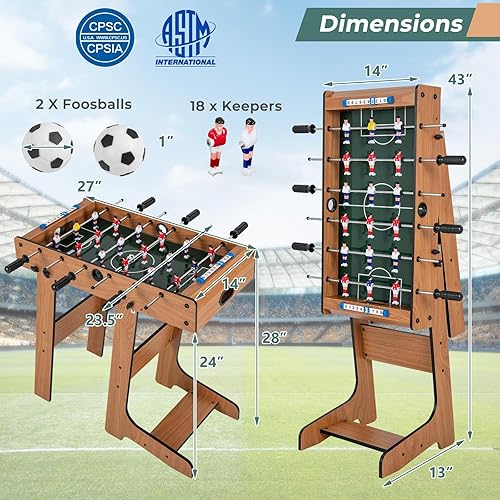 Miniatura 7 de Giantex Mesa de futbolín plegable de 27 pulgadas con 2 mini balones de fútbol, puntuación - Certificado ASTM para recreación en interiores, ideal