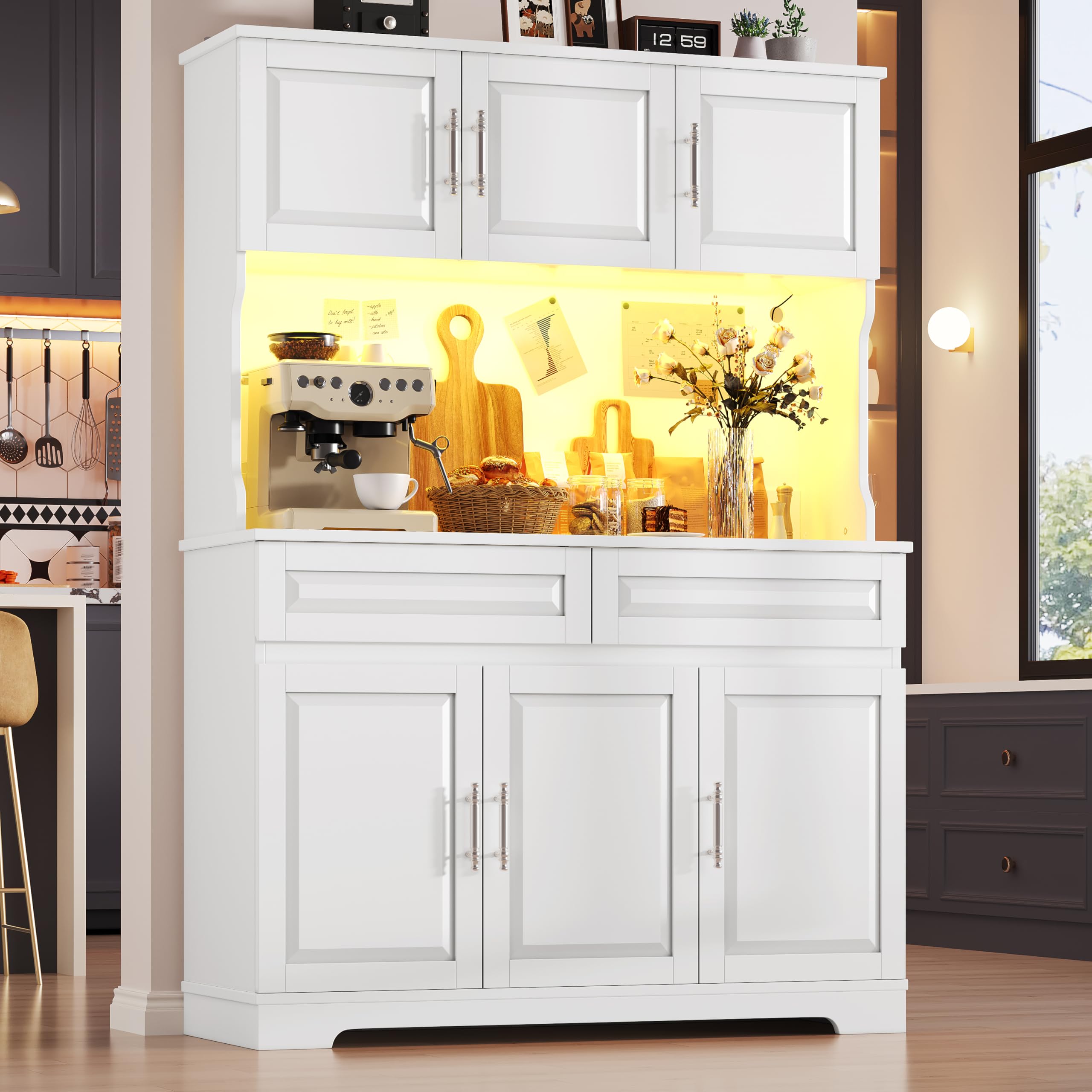 Kebnor Armadi da cucina (108 x 40 x 180 cm), mobile alto con controllo tramite app, ripiani regolabili con piano di lavoro, per cucina, sala da pranzo, credenze con illuminazione a LED (bianco)
