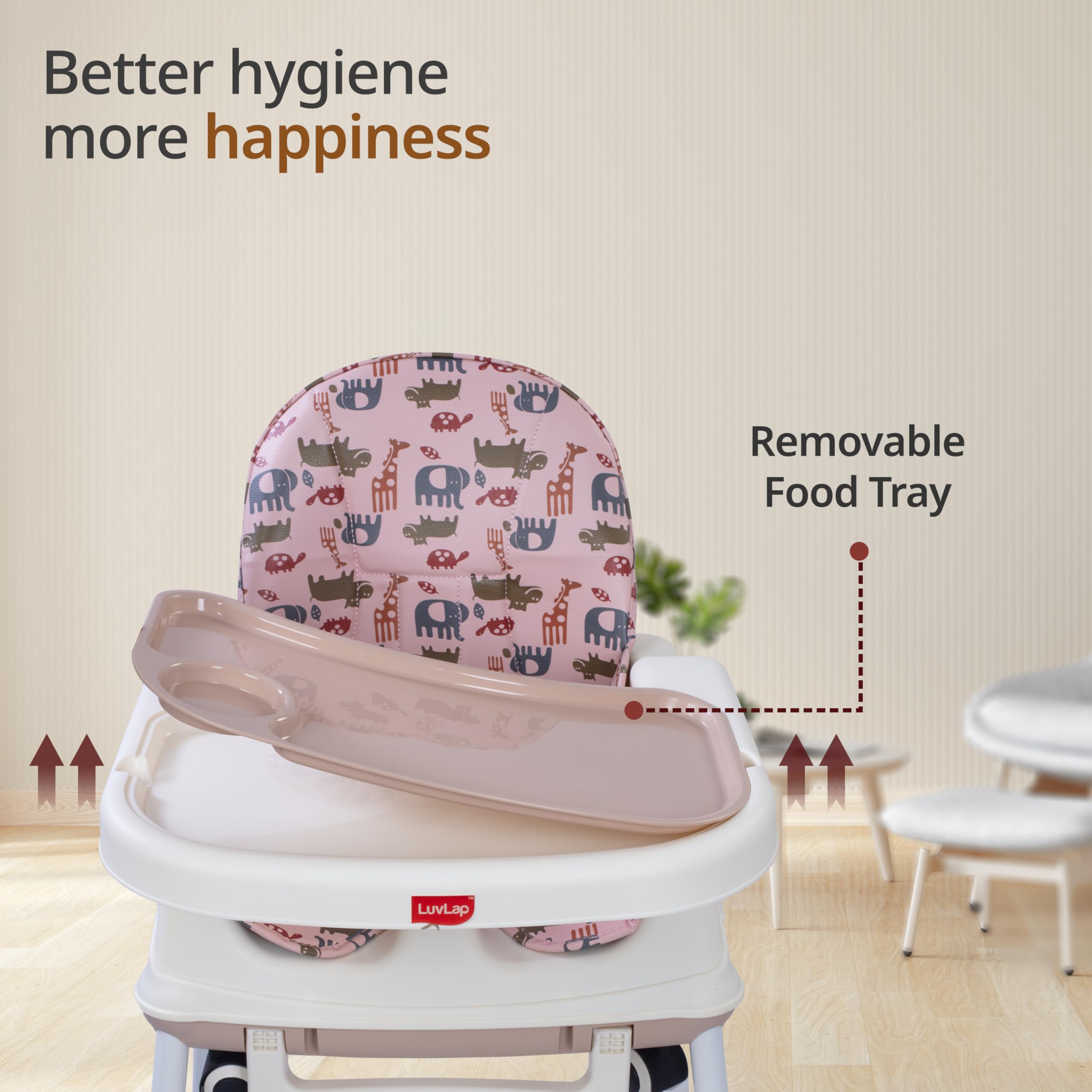 LuvLap 4 in 1 High Chair for Baby, Toddler Feeding Booster Seat with Wheels, 3 Height adjustments, with Cushion, 6 Months to 3 Years, Portable (Pink) 4